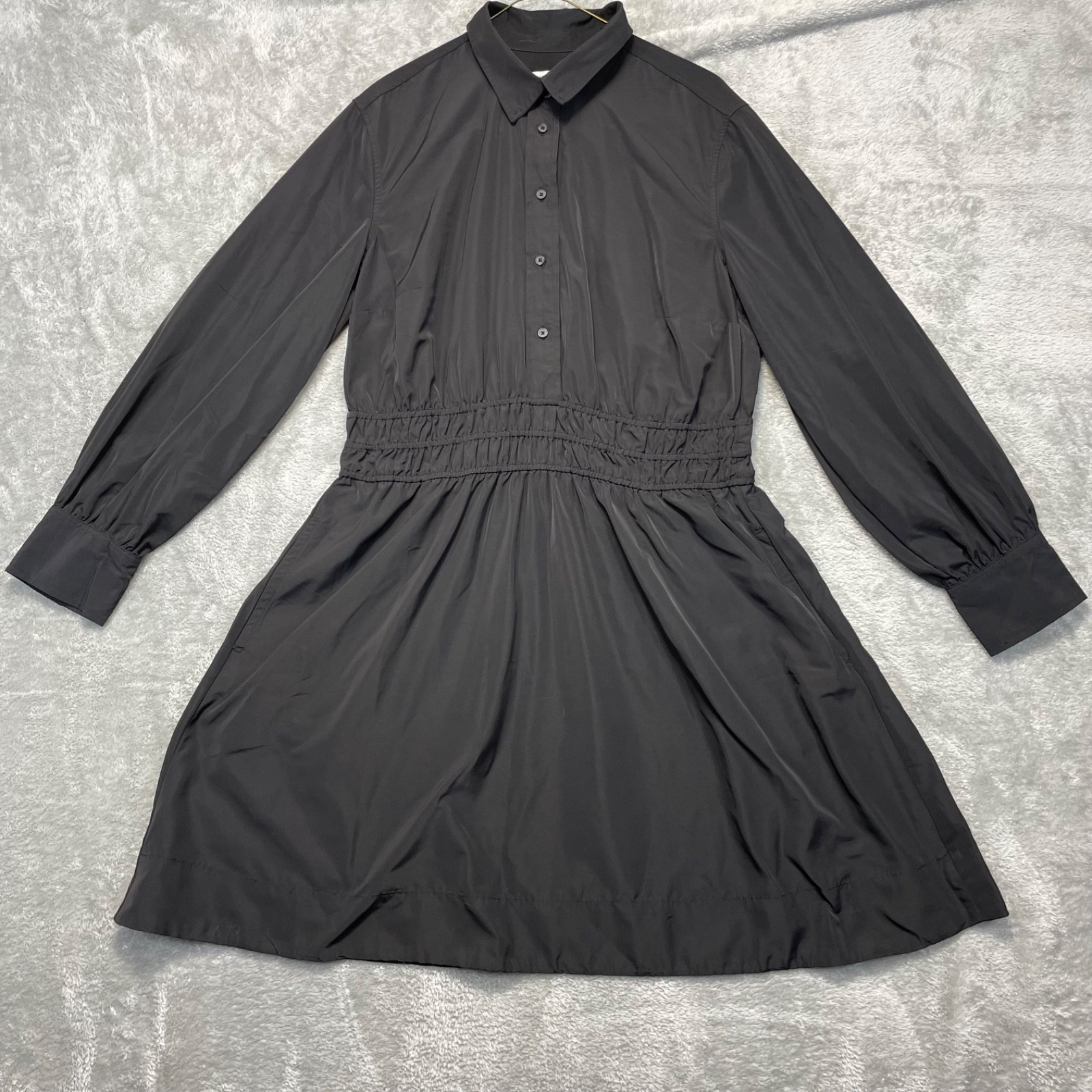 Free Assembly Dress Women’s L Black Long Sleeve Smocked Ruched Waist Lagenlook