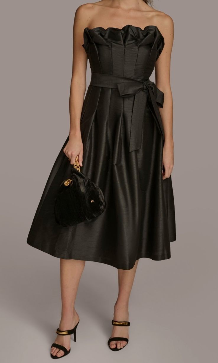 Donna Karan New York Women’s Black Ruffle-Trim Tie-Waist Dress Size 4