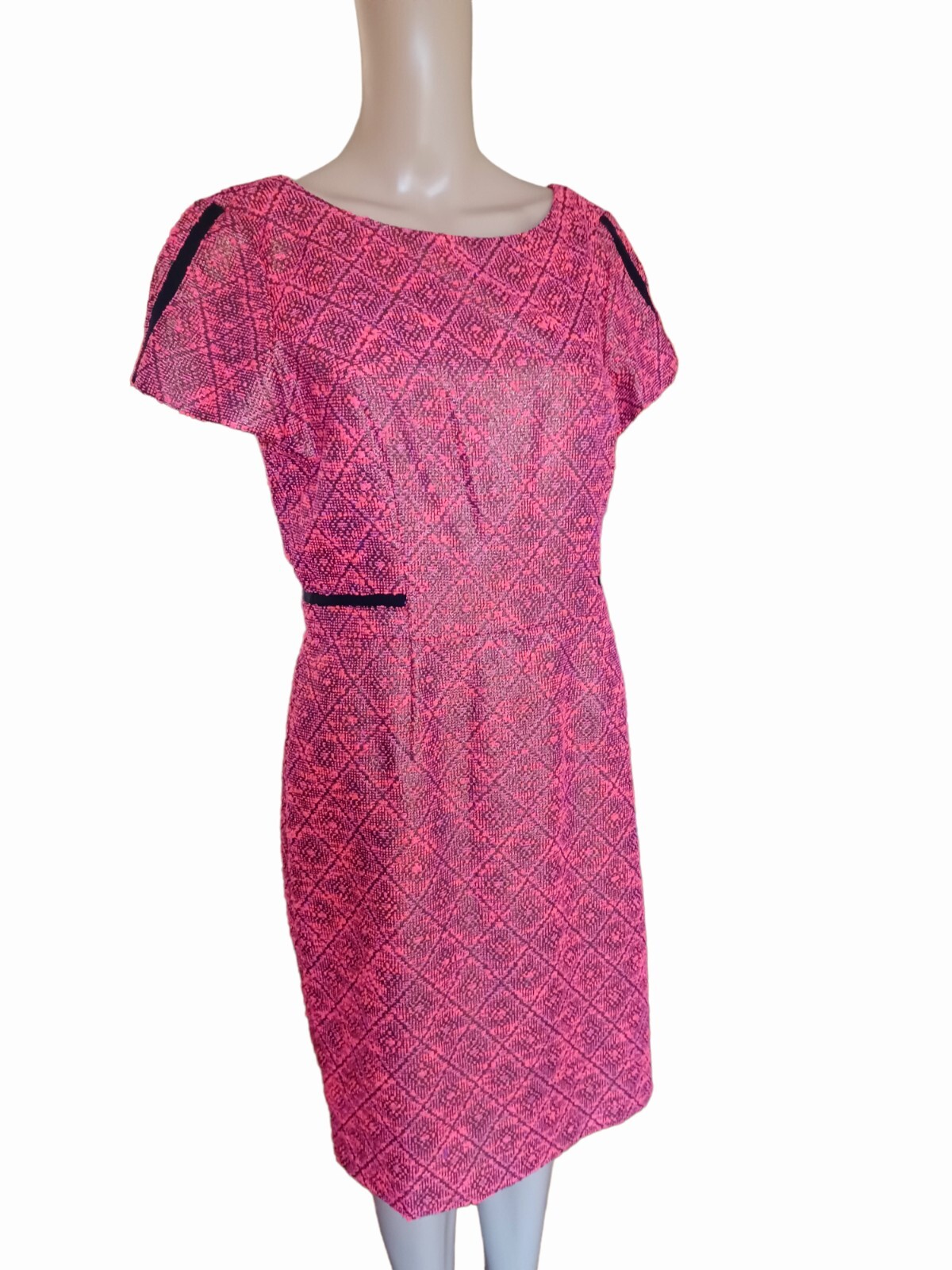 Antonio Melani Womens Short Sleeve Pink Black Sheath Dress Knee Length Size 8