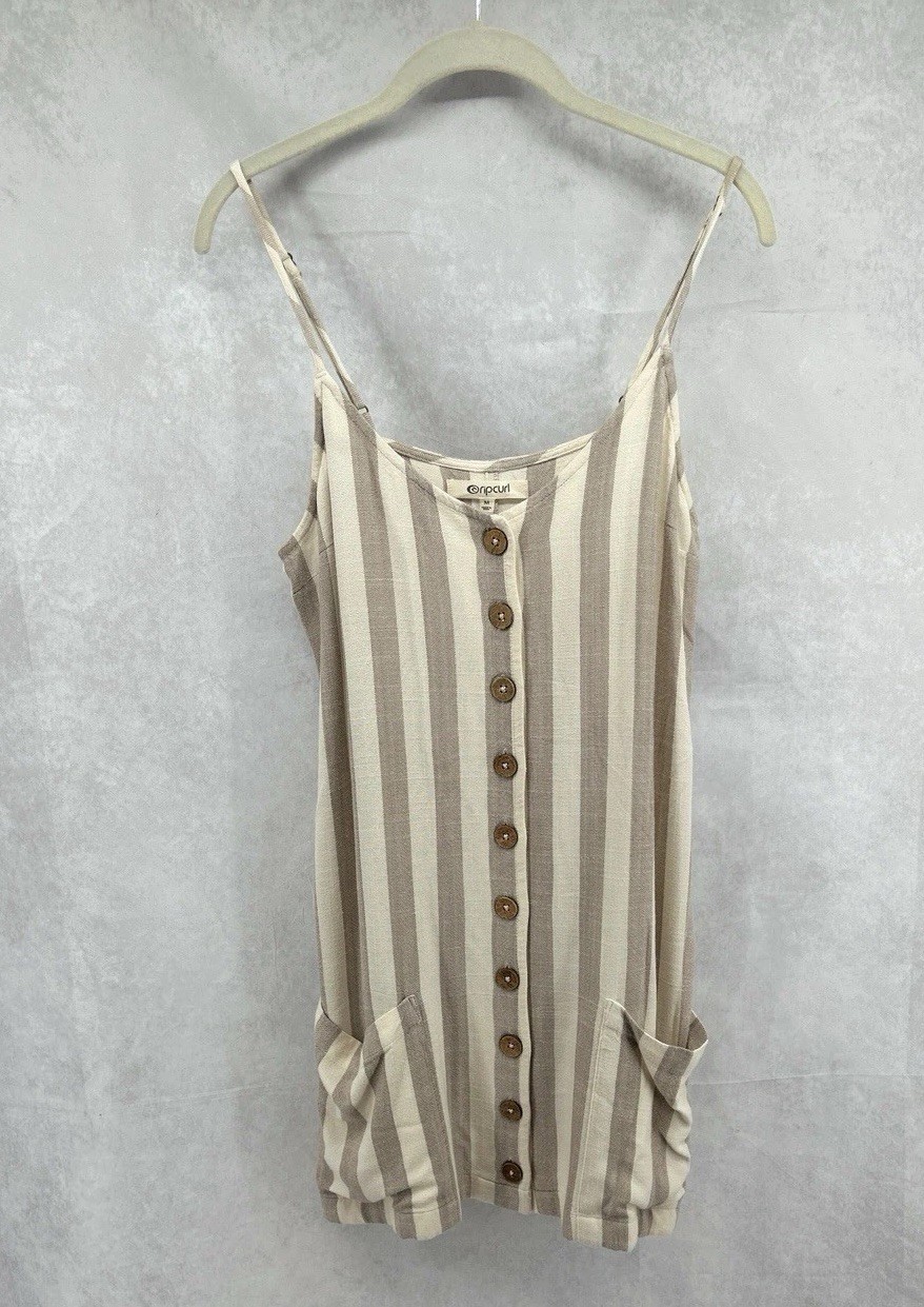 Rip Curl Oversized Resort Beach Mini Dress Sz Med Beige Lightweight Boho Hipster