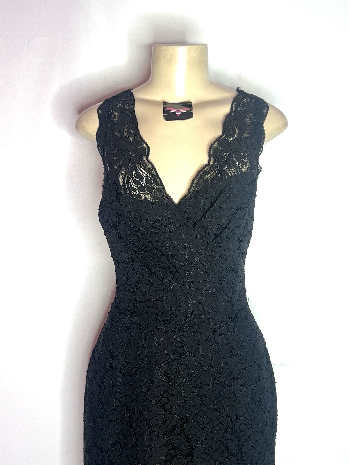 WATTERS & WATTERS BLACK LACE SLEEVELESS SHEATH DRESS SZ 14