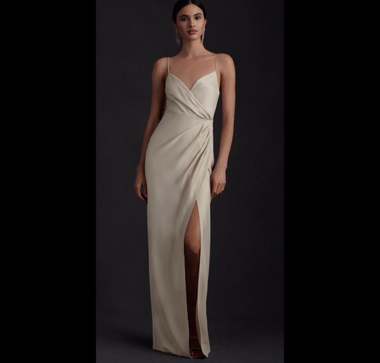 BHLDN Anthropologie Tank Top Maxi Dress Gown Freya Satin Charmeuse Slit Formal