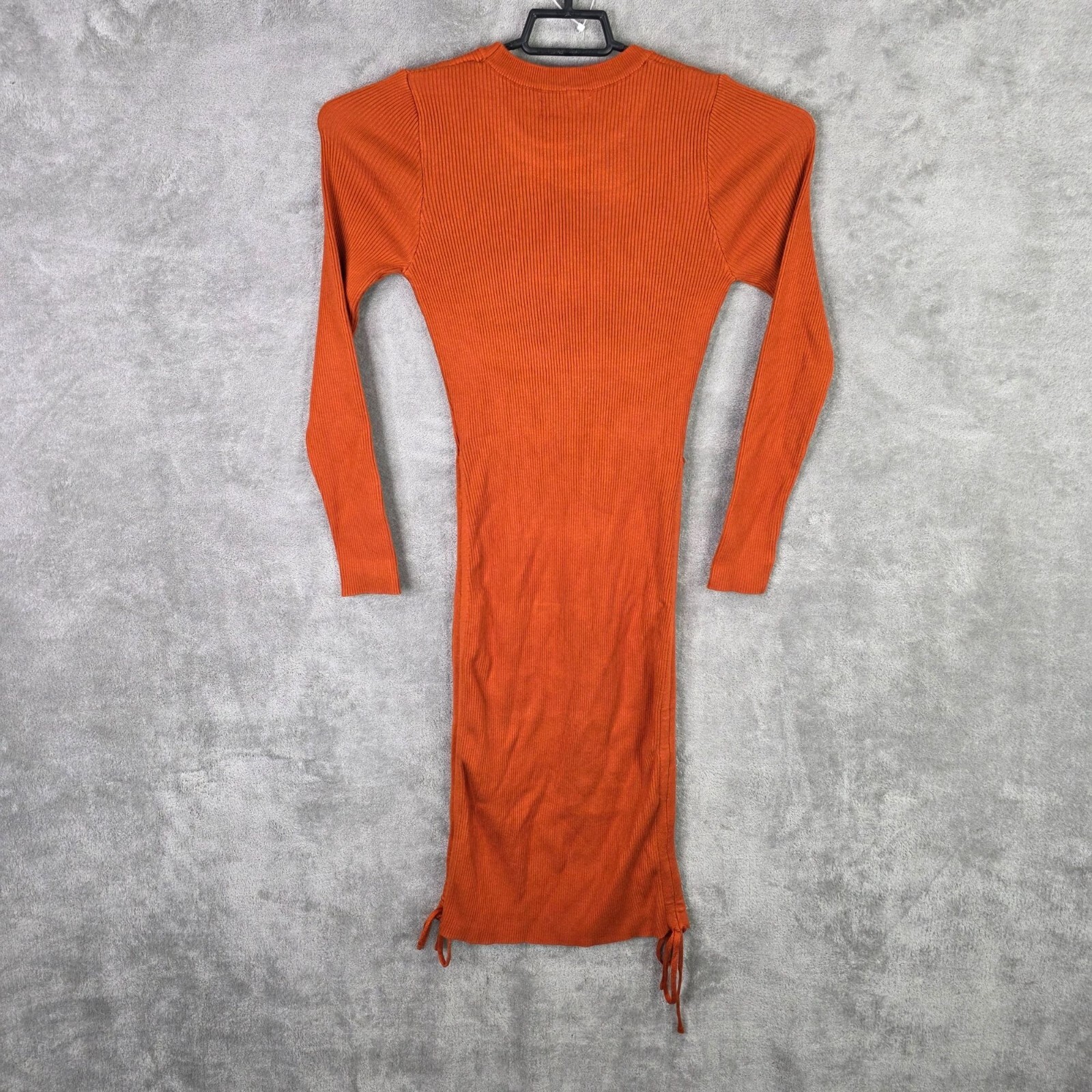 Womens Pretty Guide Rust Orange Ribbed Knit Bodycon Midi Dress Long Sleeve M