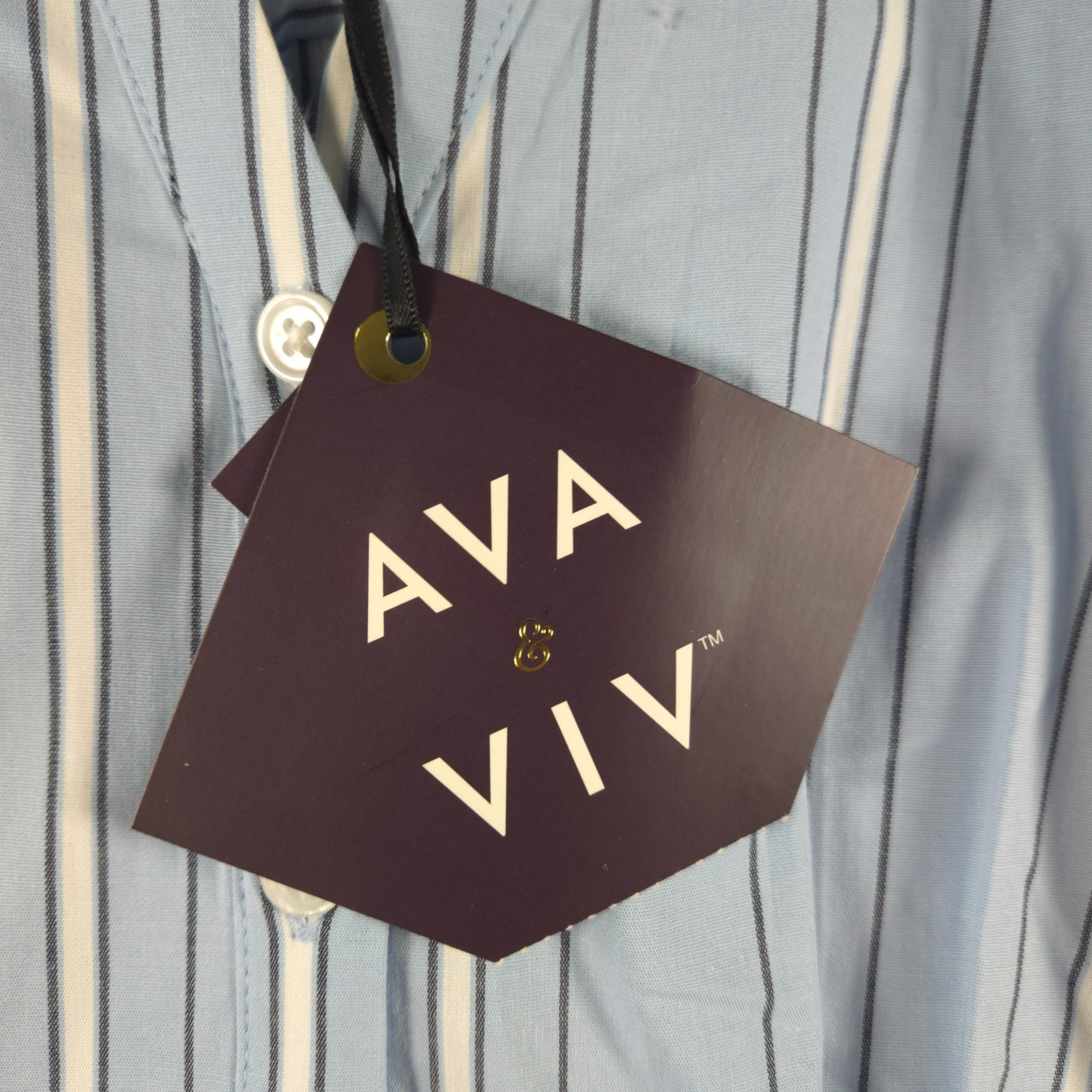 NWT AVA & VIV Blue/White Stripe POPLIN SHIRT DRESS Size XXL Defined Waist