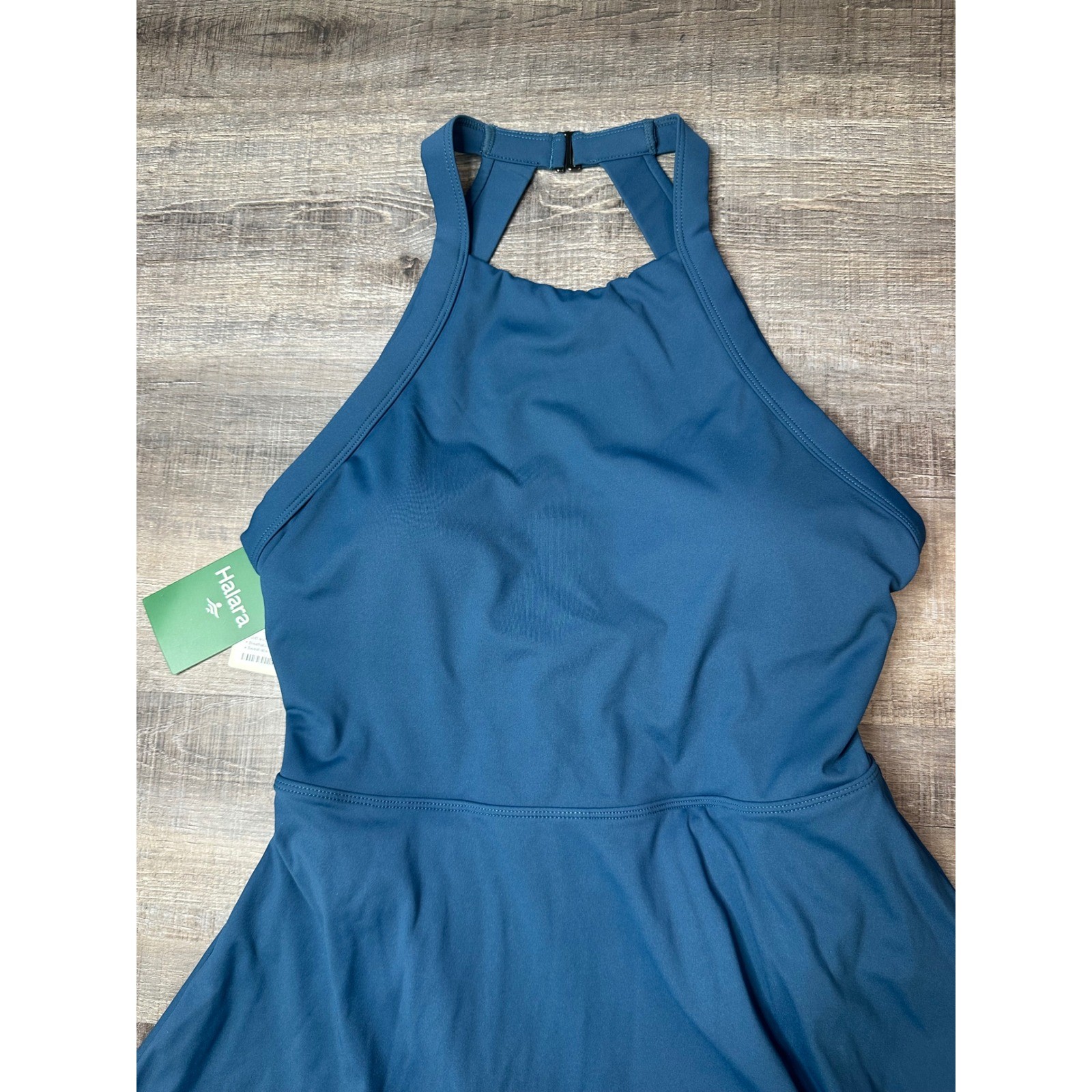 Halara Softlyzero Airy Exercise Dress Teal Blue Halter Twist Back Size M Long