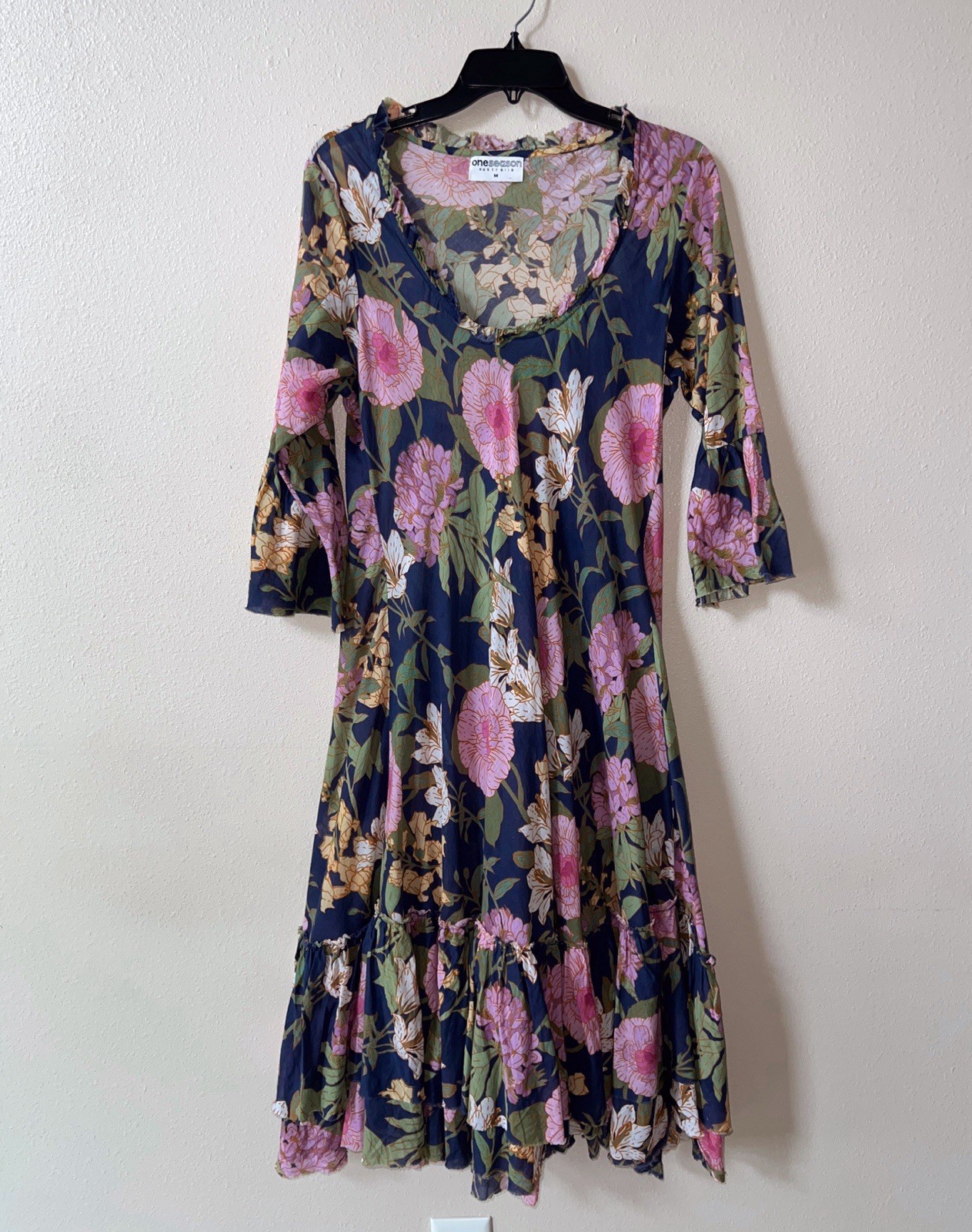 ONE SEASON Australia Valentina Cotton Dress Medium Midi Floral St Barts Boho