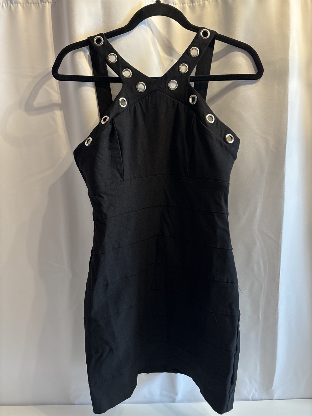 TRIXXI Black Dress Bodycon Metal Grommets Juniors SZ 11 Goth Y2K