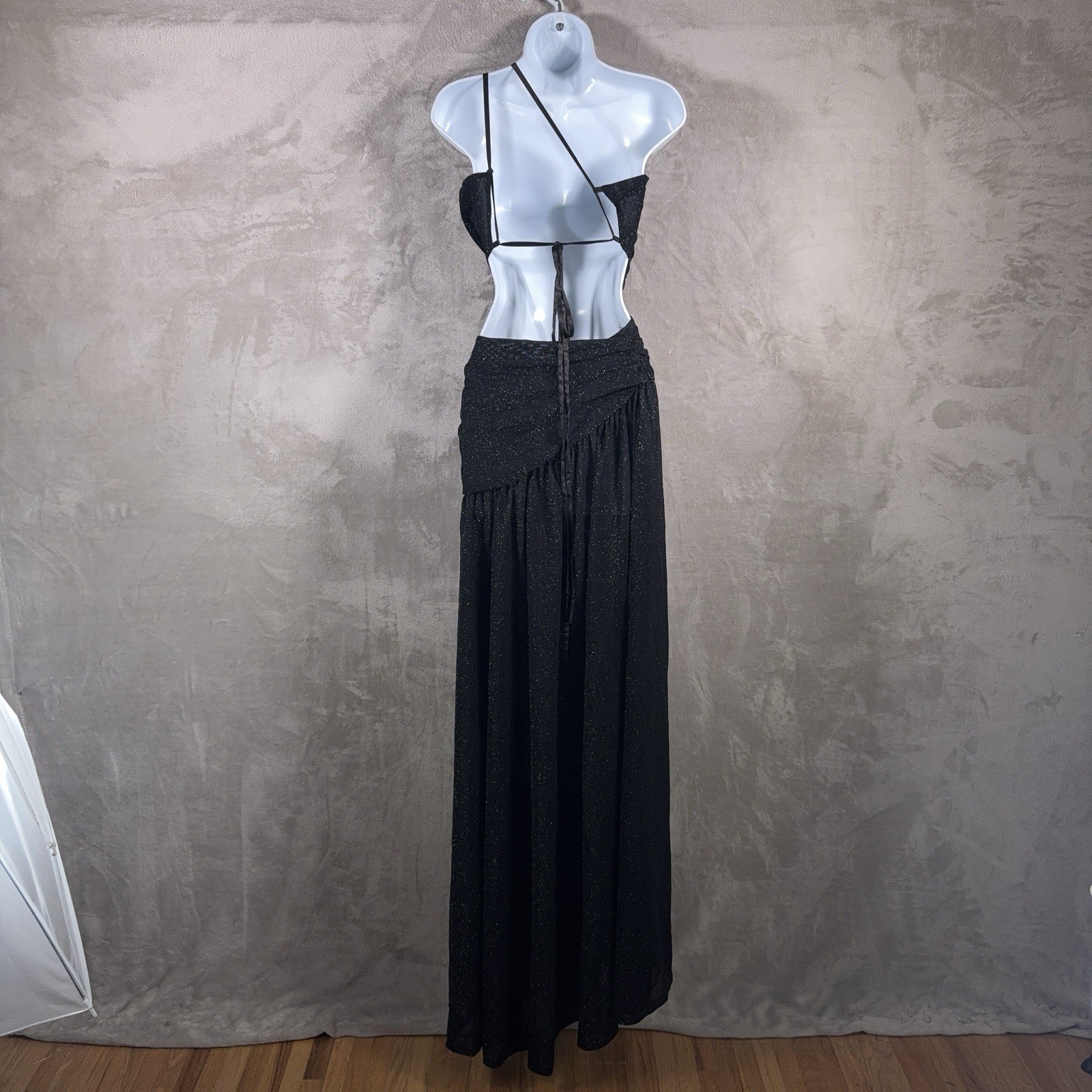 MICHAEL COSTELLO X REVOLVE Fairleigh Gown Dress Womens Size Large Black Shimmer