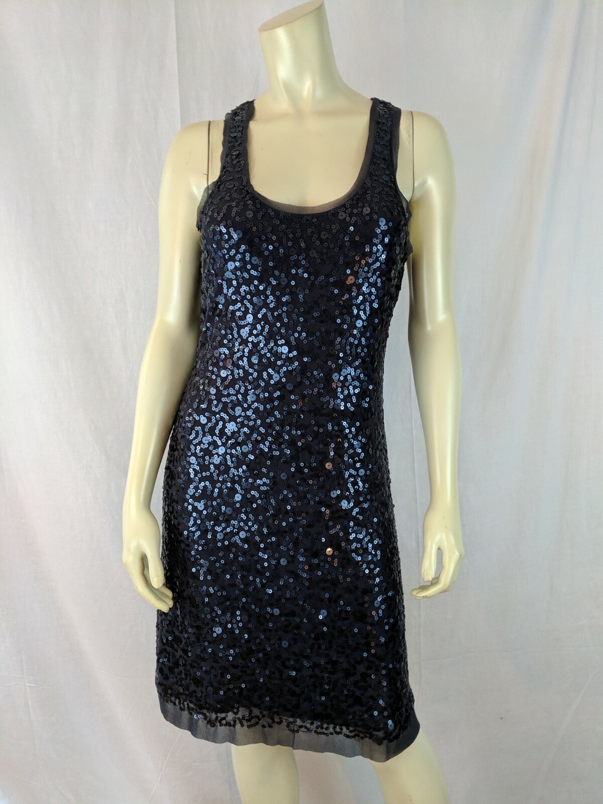 Max Studio Dress M Gray Sequin TAnk Lined Nylon Poly Spandex Stretch Knit