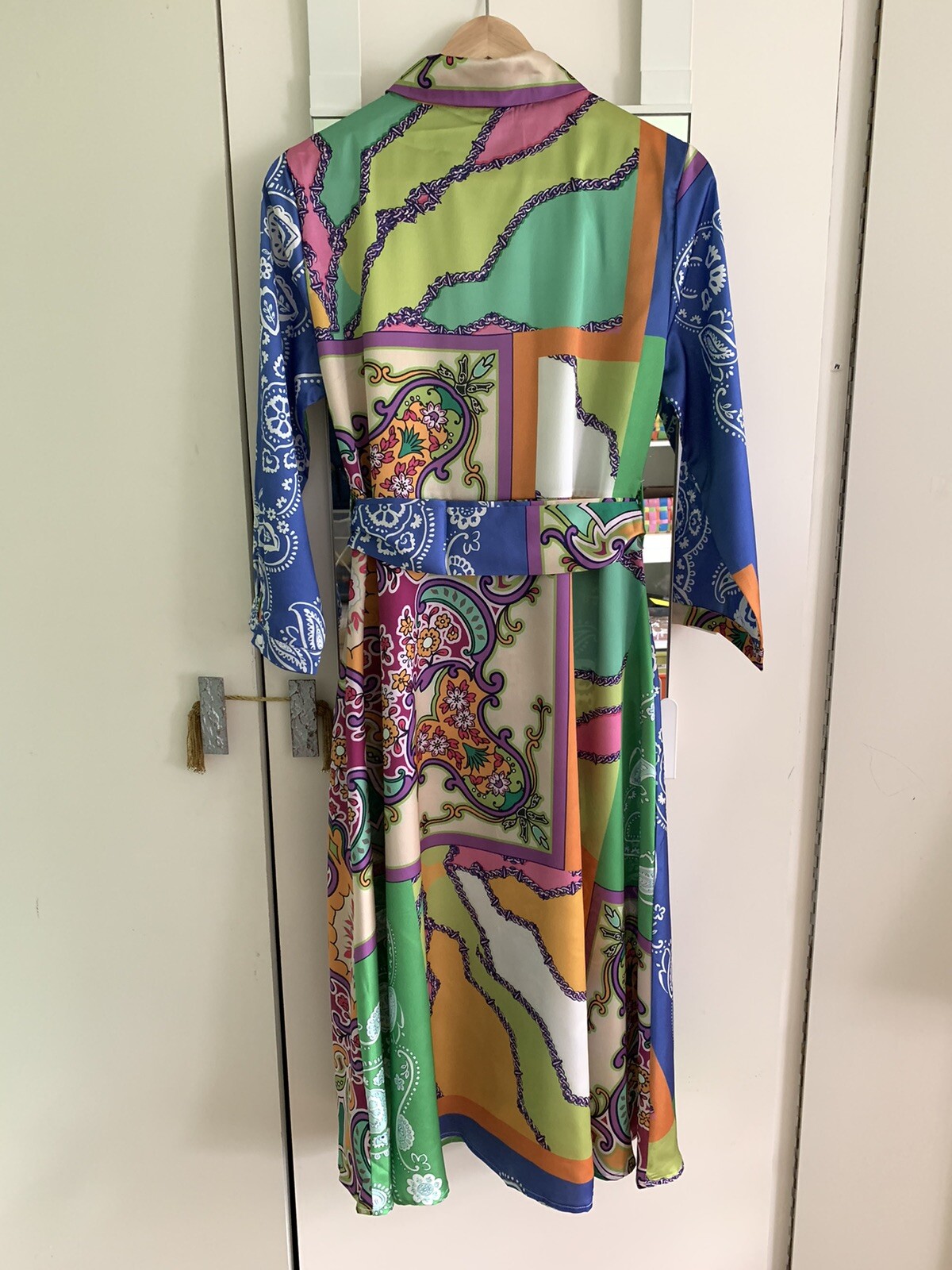multicolour printed satin dress L