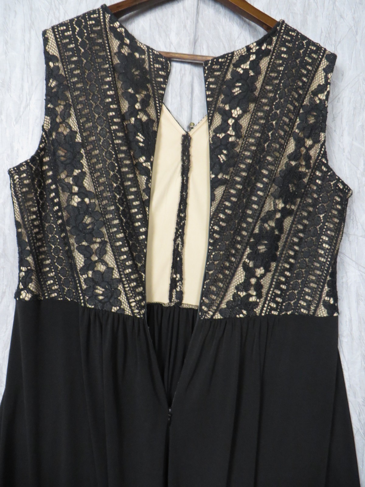 Wardrobe A Womens 16 Black Beige Lace Maxi Dress Sleeveless Evening Gown