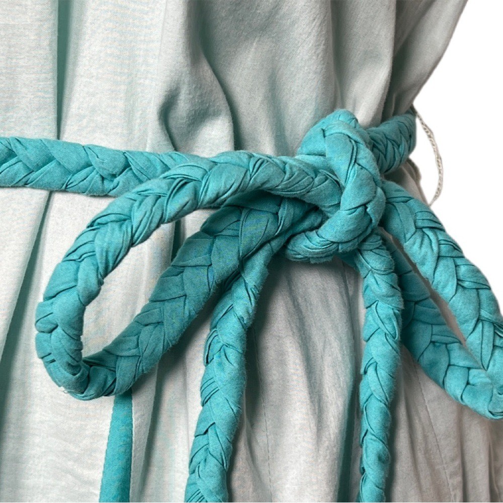 RHODE Women’s Size M Eggshell Blue Sleeveless Rope Tie Belt Pleated Mini Dress