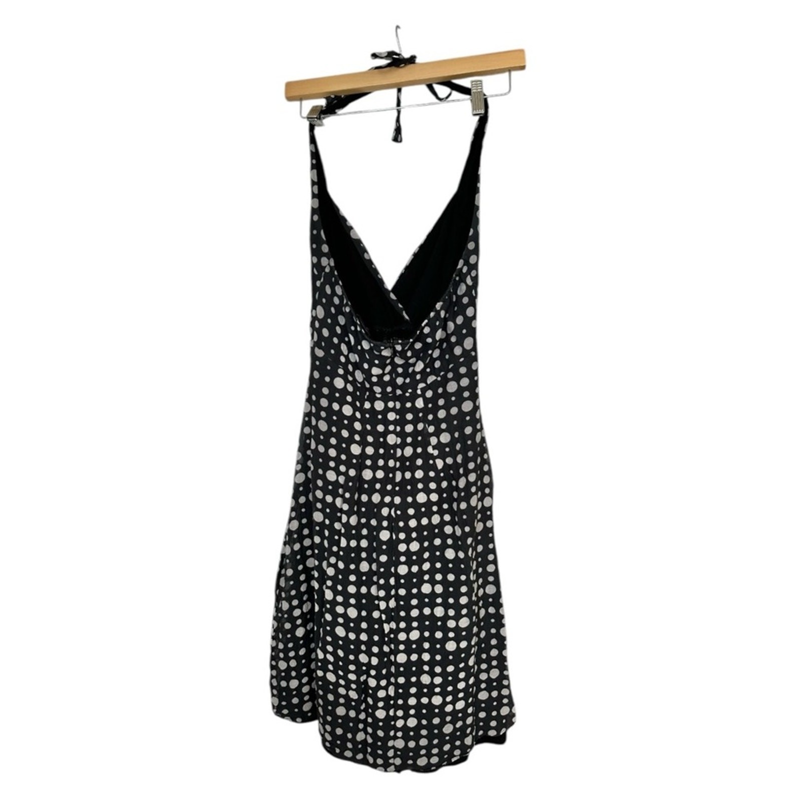 Maria Bianca Nero Silk Polka Dot Halter Dress Black White Lined Back Zip Size S
