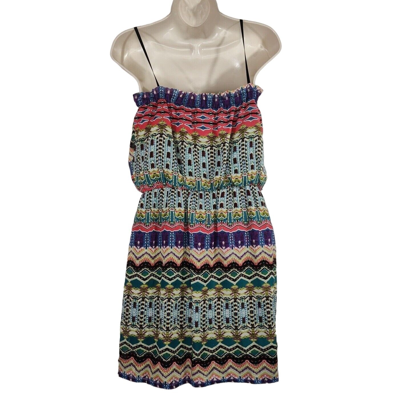 City Triangles Blouson Mini Dress Sundress Women Size L Colorful Teal Purple NEW