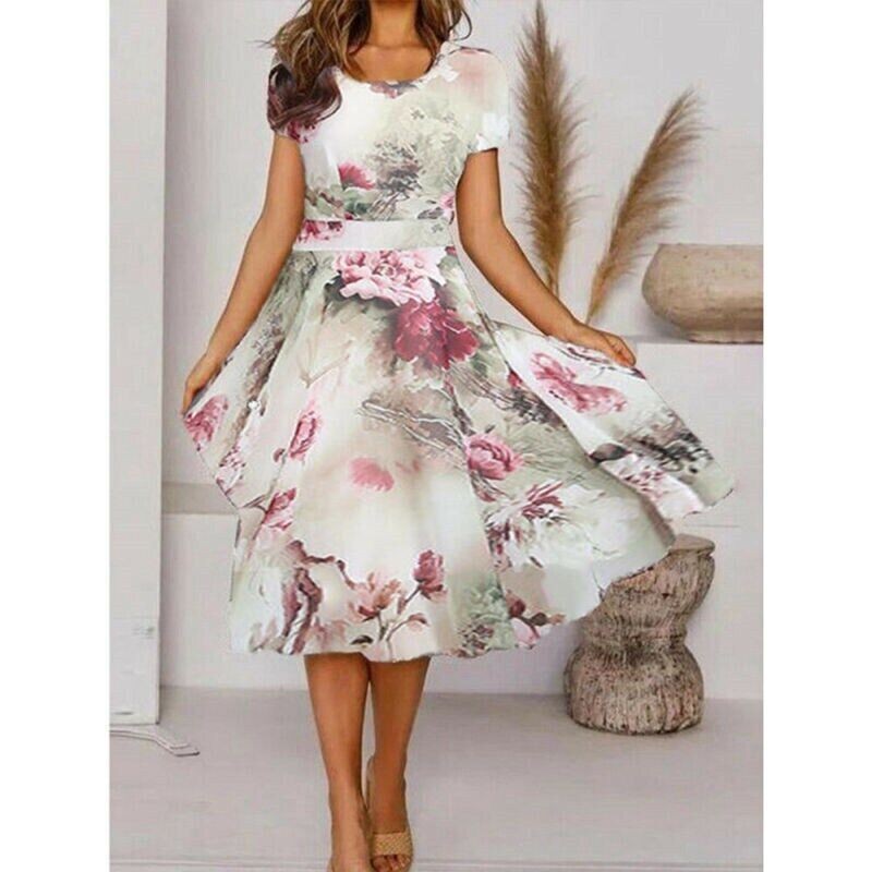Womens Evening Party Cocktail Floral Ladies Midi Dress Plus Size Dresses Summer