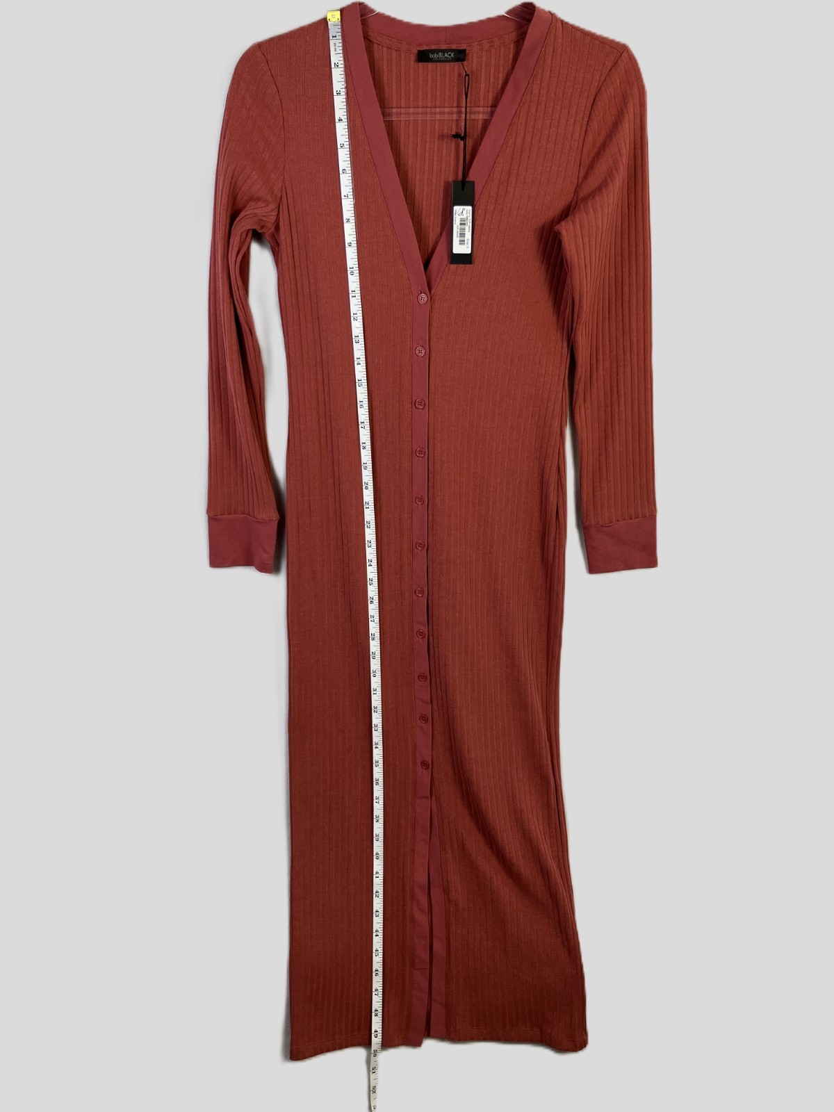 Bobi Black Los Angeles Ribbed Button-Front Midi Dress Women’s Size S Terracotta