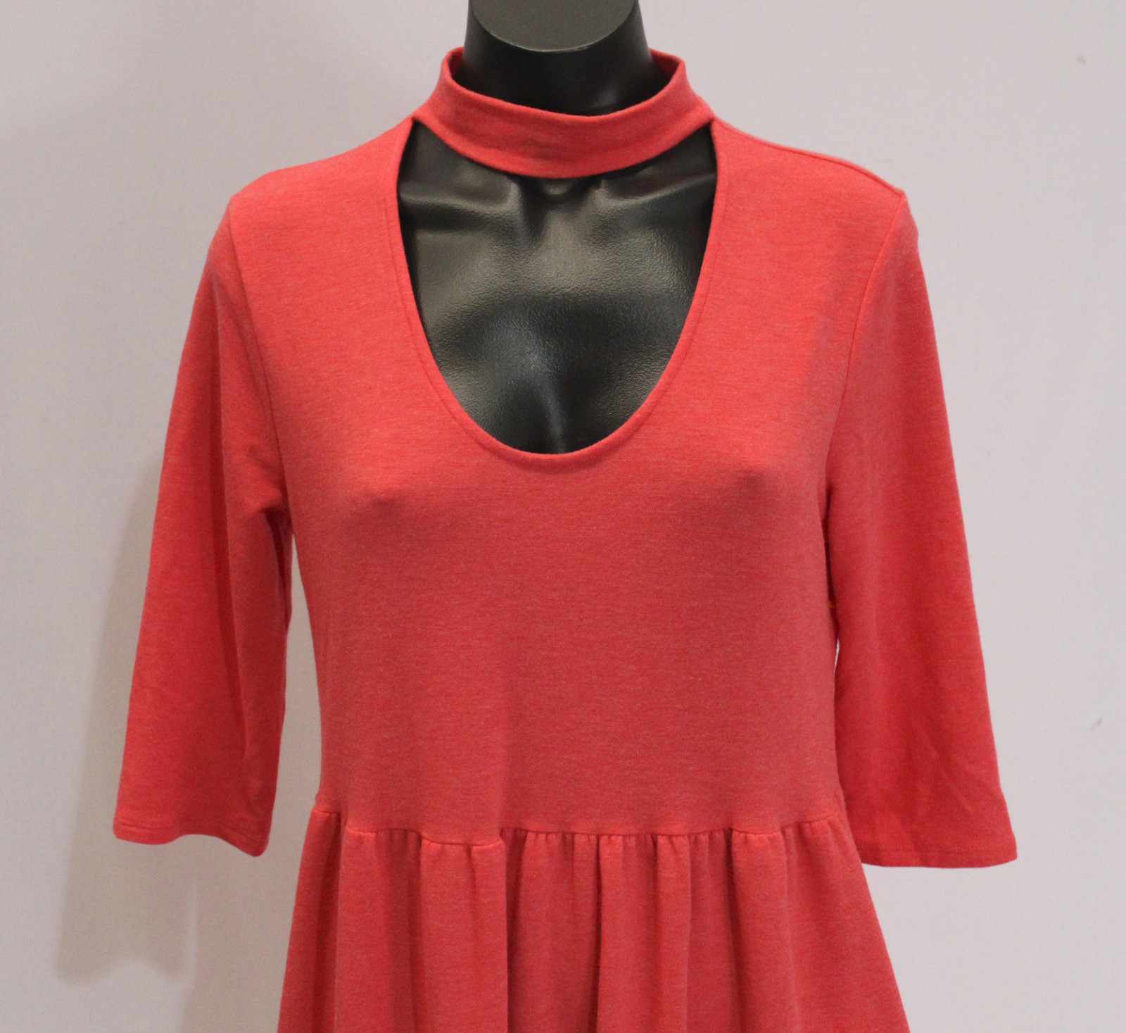 Cherish Women’s Solid 3/4 Sleeve Cutout Neckline A-Line Dress EH6 Red Medium