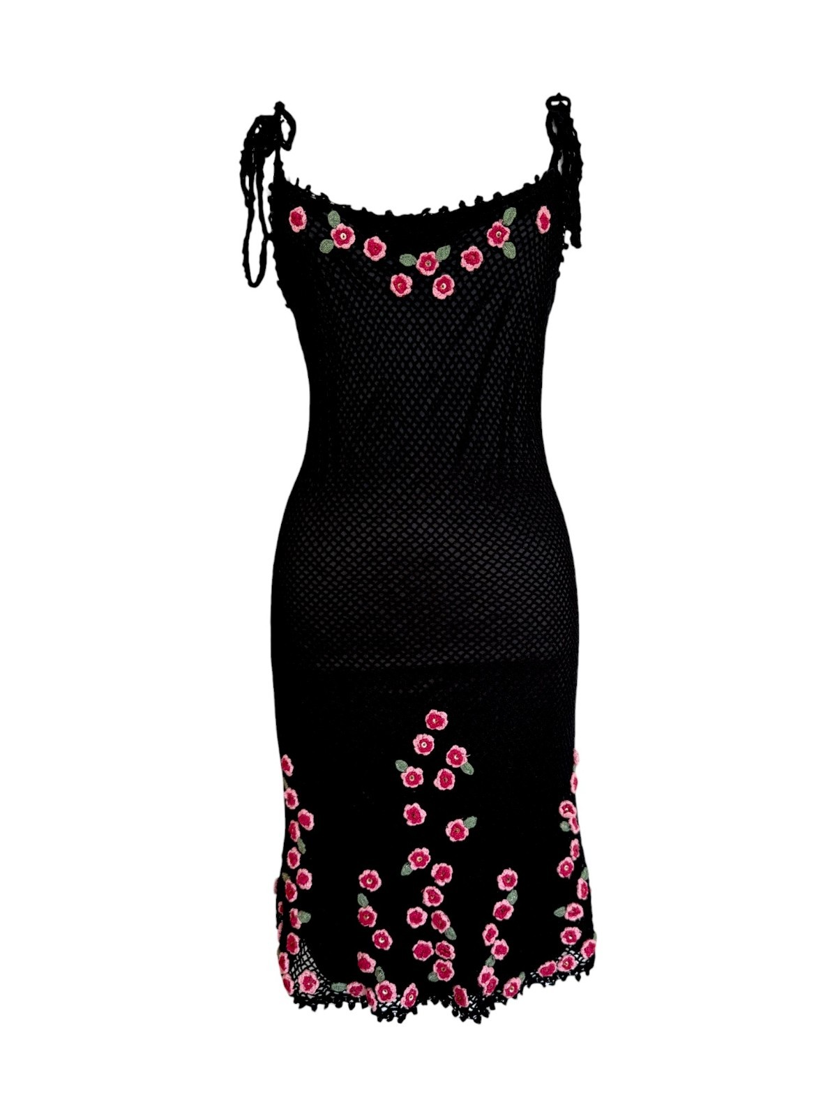 Betsey Johnson Black Crochet Floral Appliqué Dress S