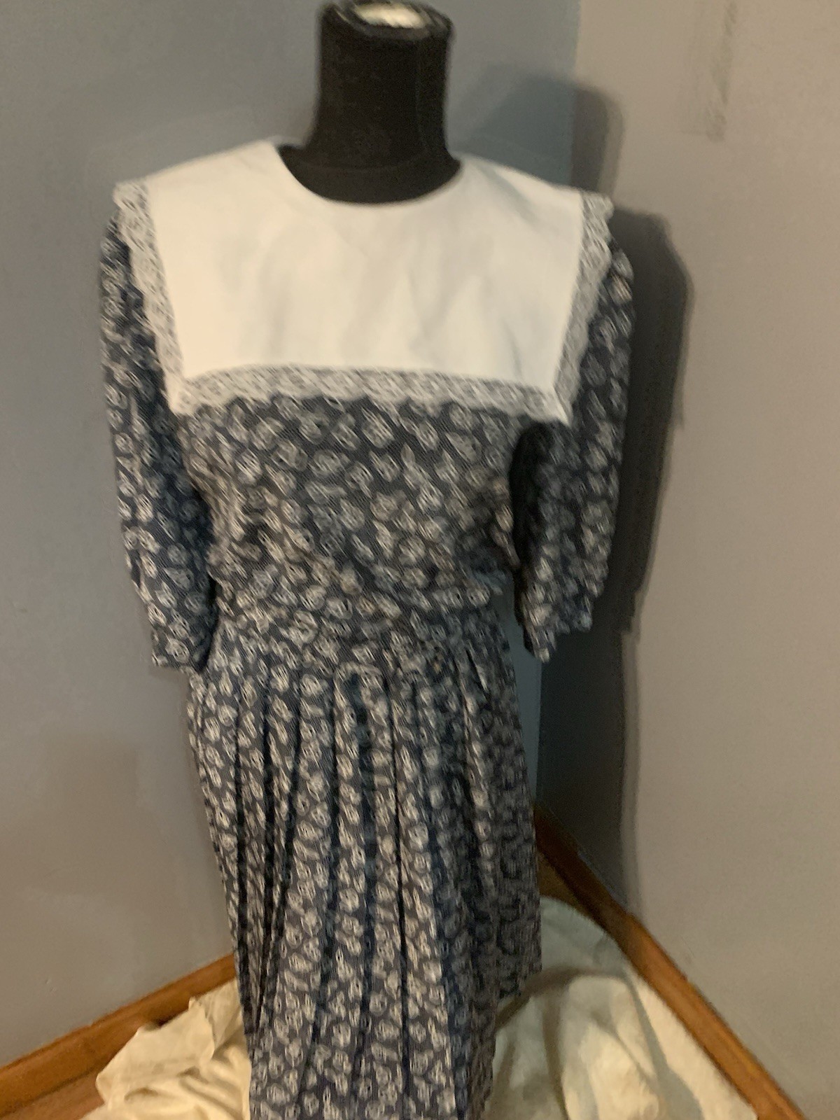 VTG 80s Breli II Lace Collar Cottage Core Prairie Dress Blue White Floral Sz 8