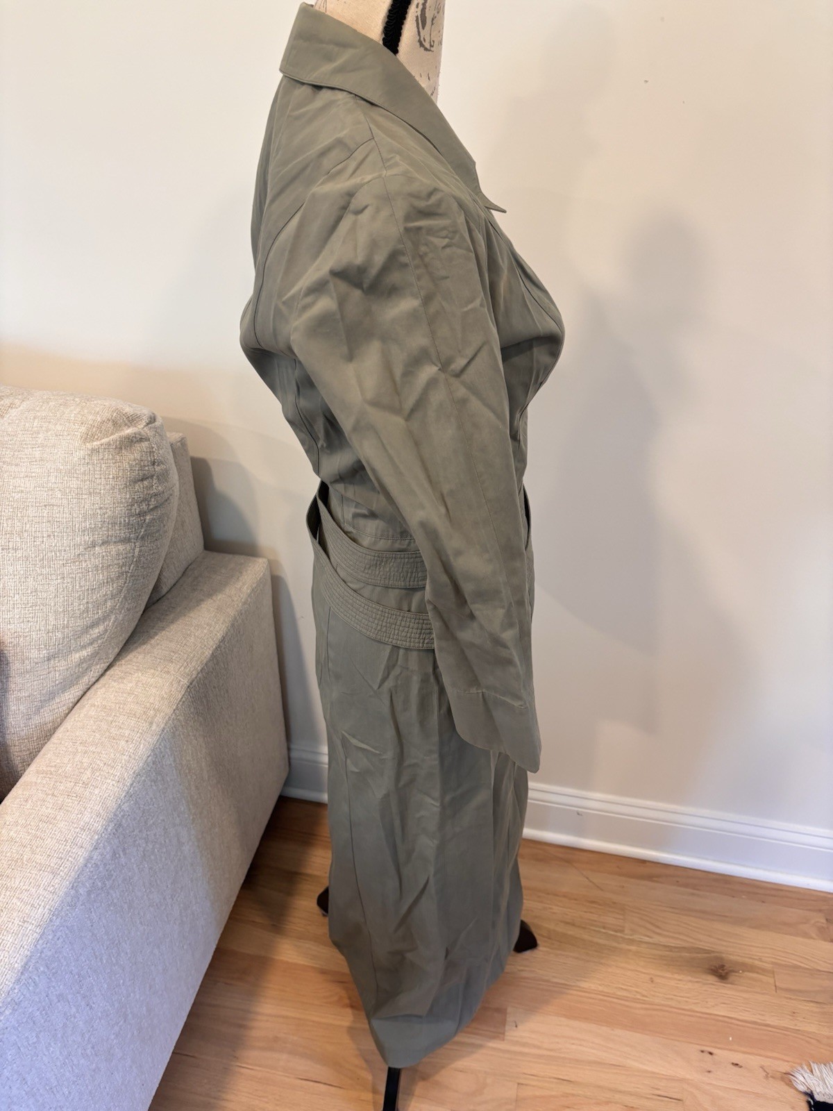 Vintage 1990s Thierry Mugler olive green wrap trench dress size FR 38/US 6
