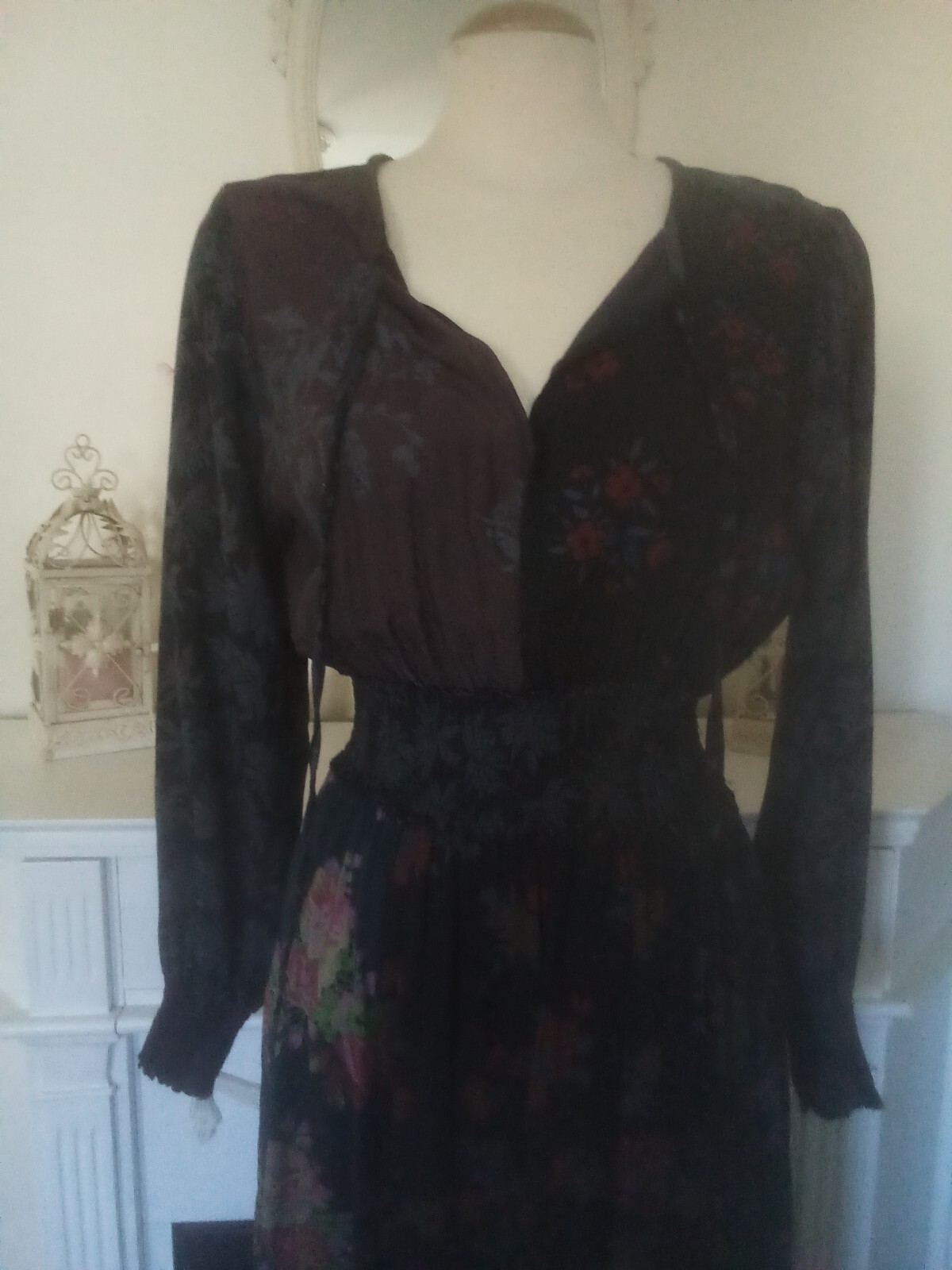 Sacred Threads Floral Black Dress S/M