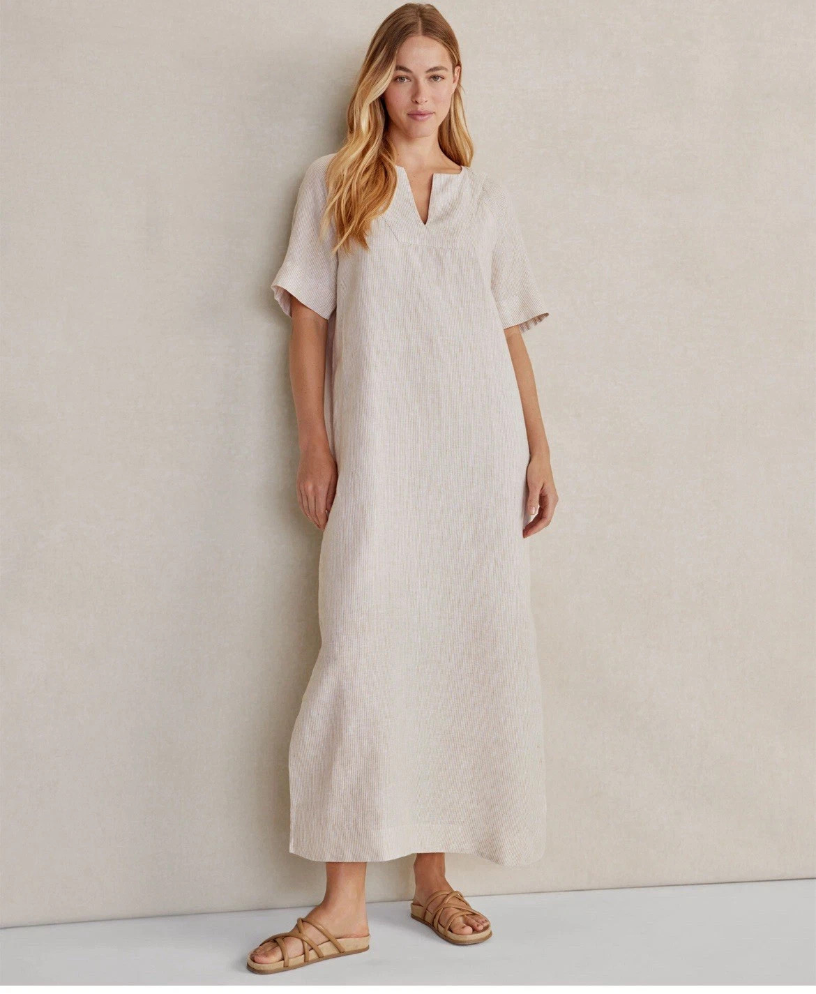 Haven Well Within Woman’s Size S 100% Linen V-Neck Caftan Dress