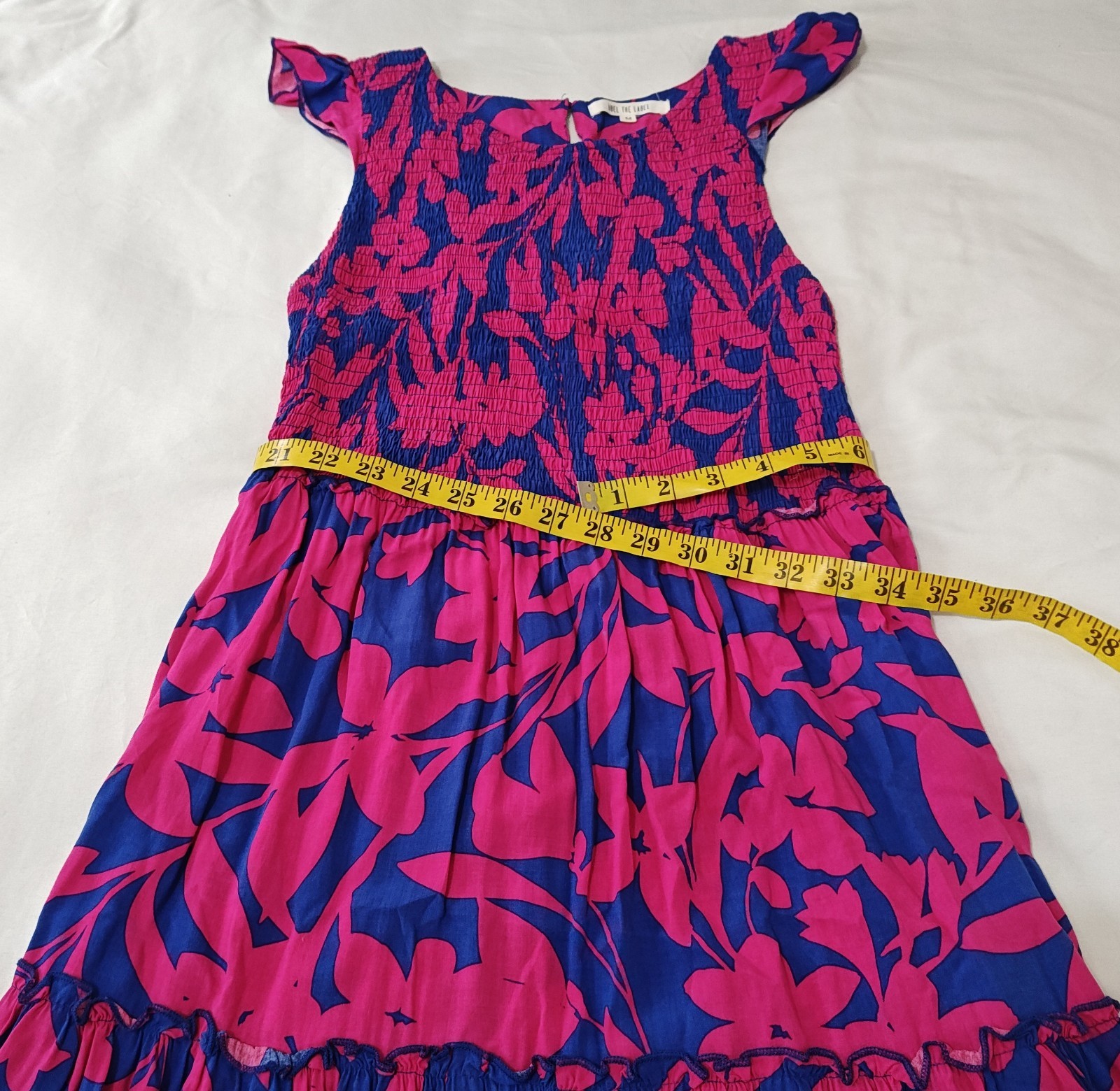 Anthro Abel The Label Floral Smocked Tiered Maxi Dress Women’s M Blue Fuchsia