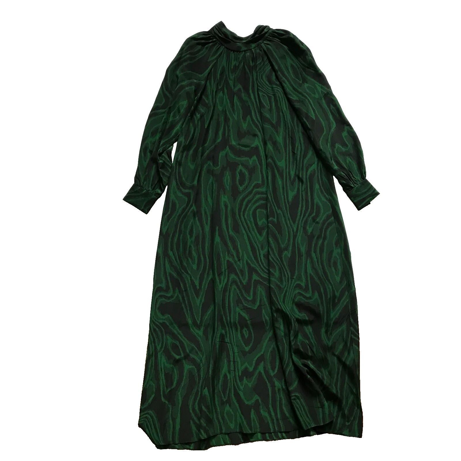 WHiT Anslem Shift Midi Dress Womens P XS Emerald Green Black Long Sleeve Silk