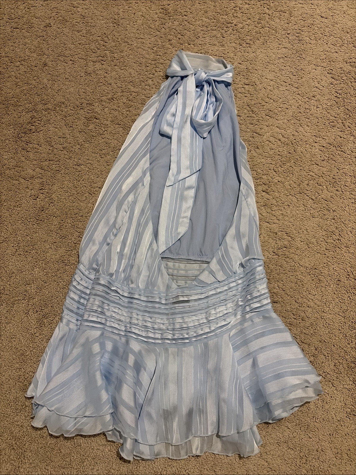 NWT Peppermayo Light Blue Willow Chiffon Mini Dress Size 6 Halter Neck Tie
