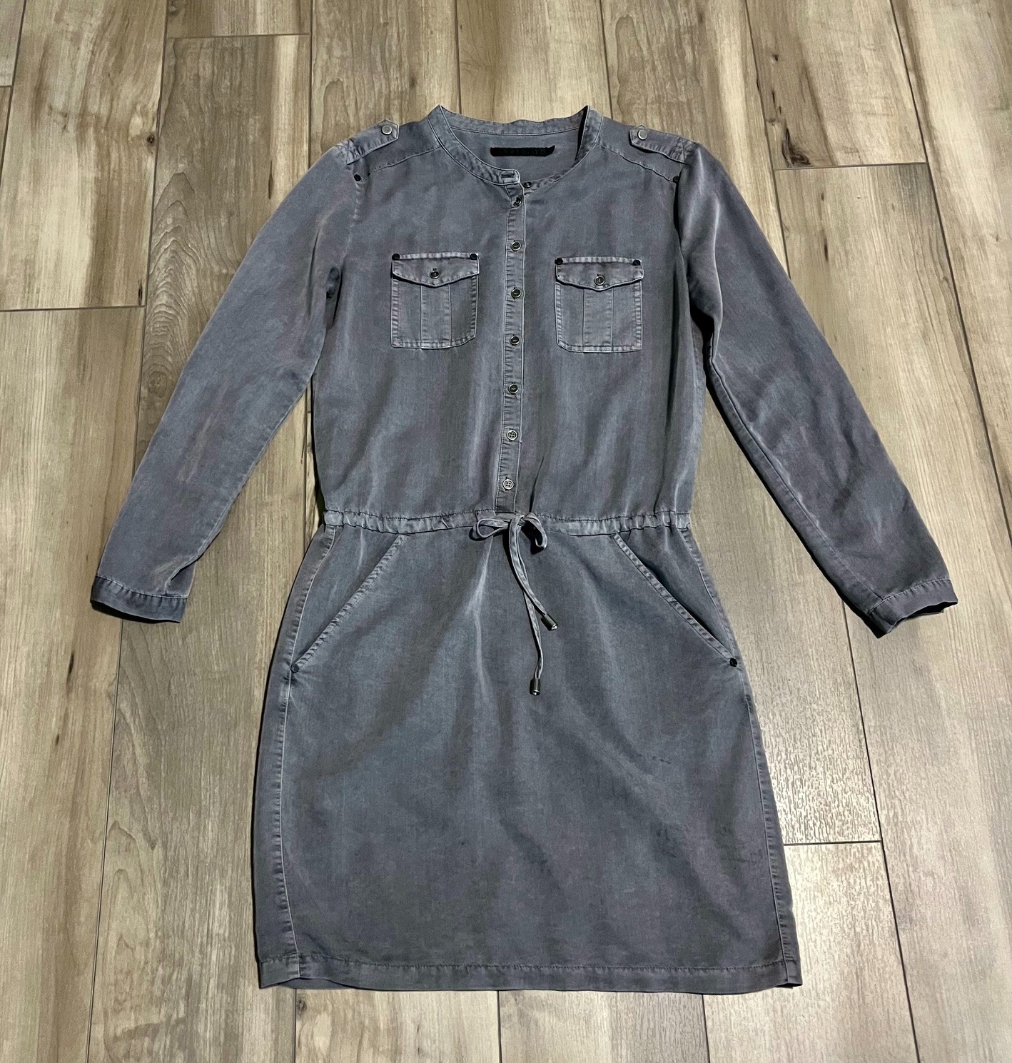 Minus Gray Utility Shirt Dress Small Tie Waist Minimalist Scandinavian Chic