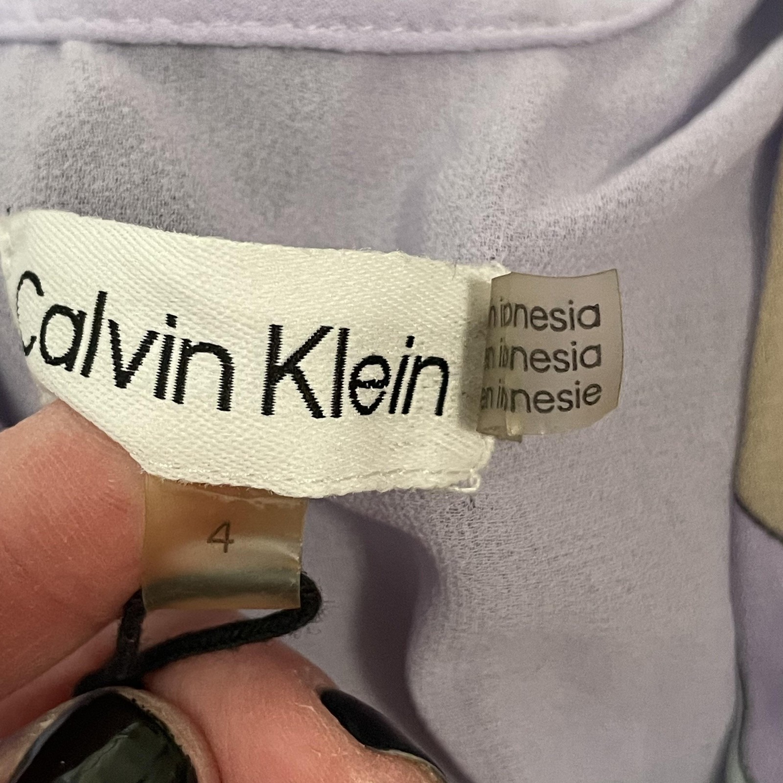 Calvin Klein Dress Womens 4 Purple Wrap Asymmetric Chiffon Puff Sleeve Belted