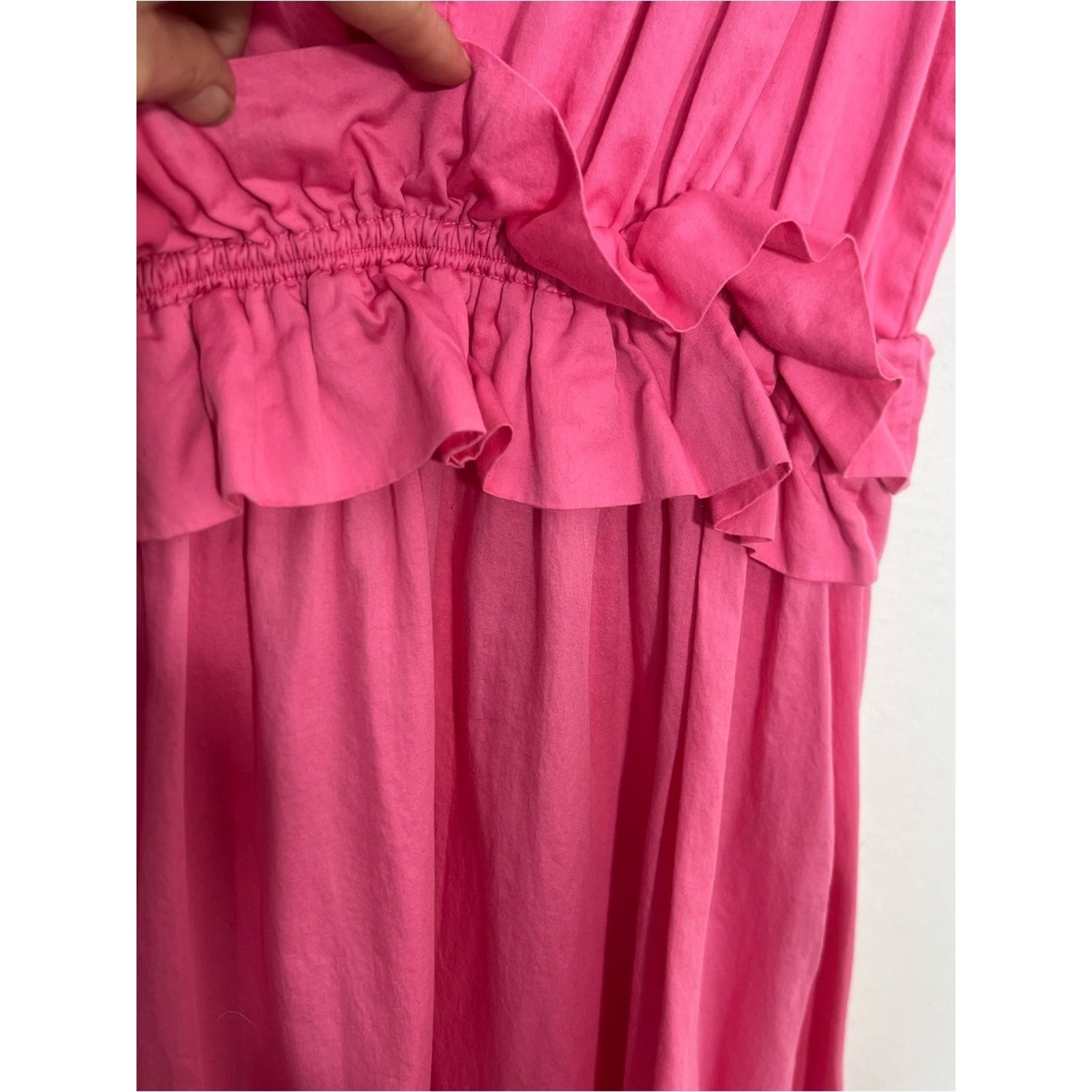 Stark X Pink Ginny Midi Elastic Waist Cotton V Neck Pockets Dress Size Small