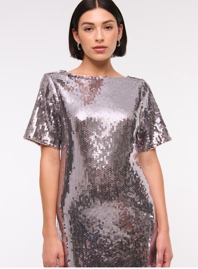 Abercrombie Sequin Mini Dress Womens Small Silver Open Back Shift NWT