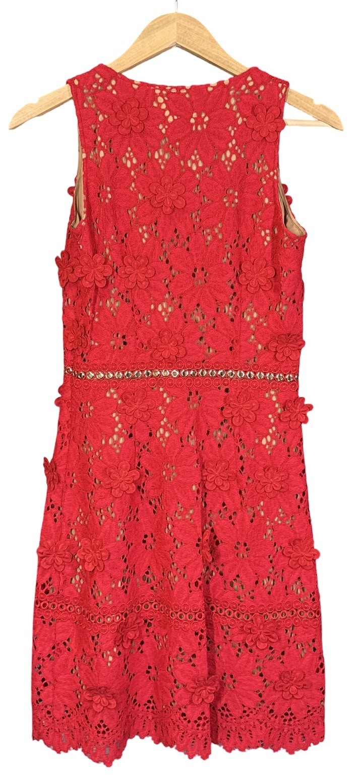 Michael Kors Scarlet Red Floral Appliqué Lace Mid Length Dress Size 0 – NWT $350