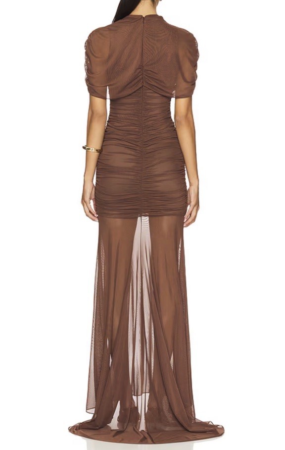 Amanda Uprichard x REVOLVE Evianna Mesh Gown in Brown L 297! (See Description)