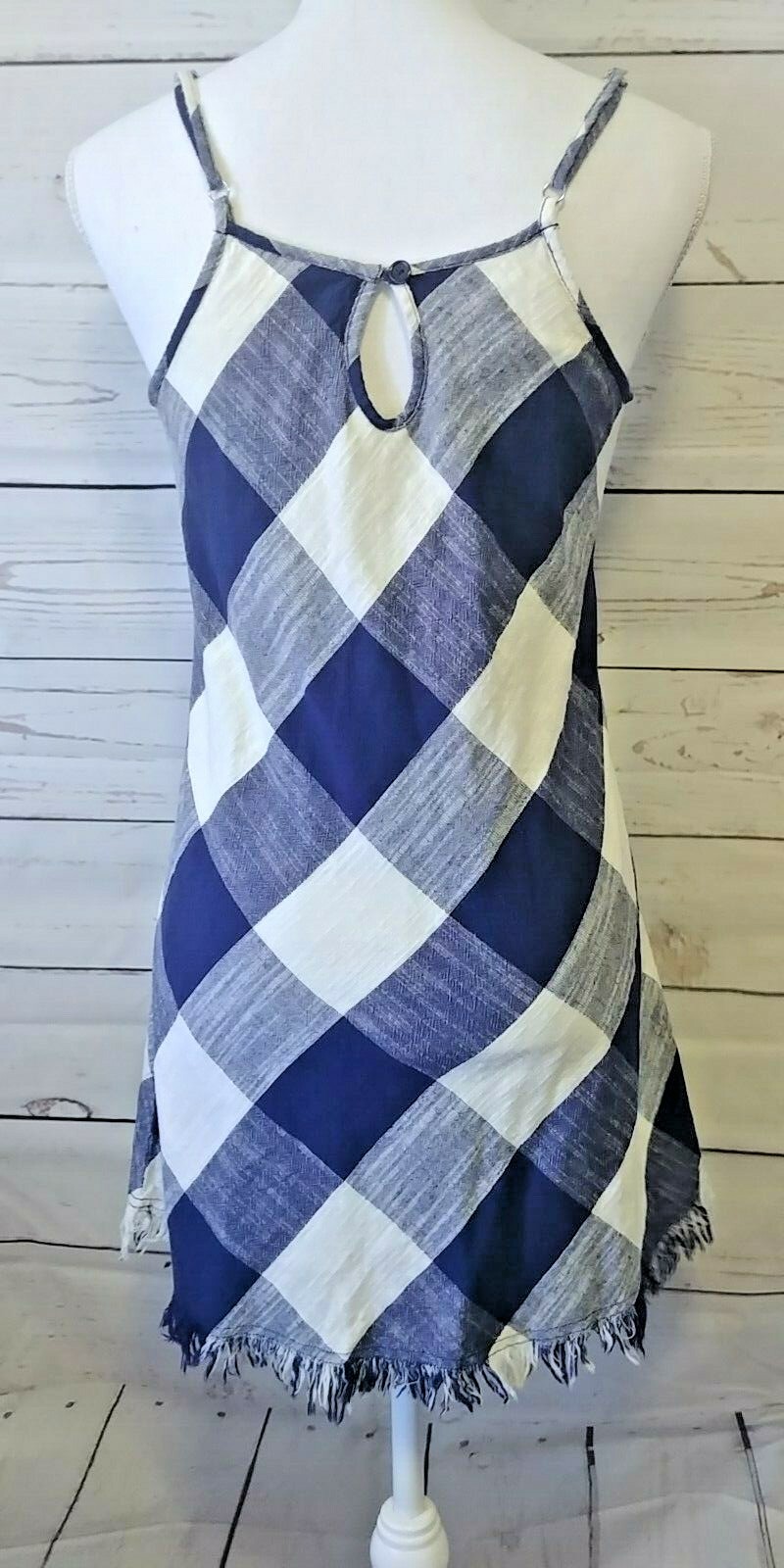 Universal Thread Navy & White Check Plaid Dress Size XS Frayed Hem Sleeveless