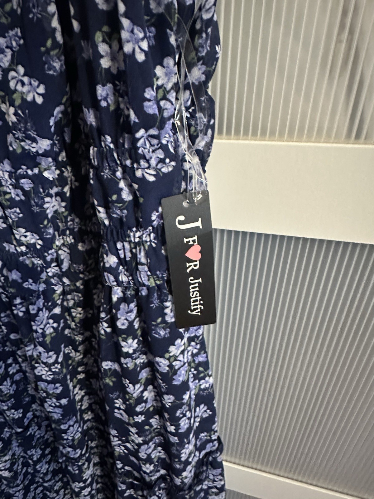 Justify XL Navy Floral Chiffon Sleeveless Maxi Dress Ruffle Scoop Neck