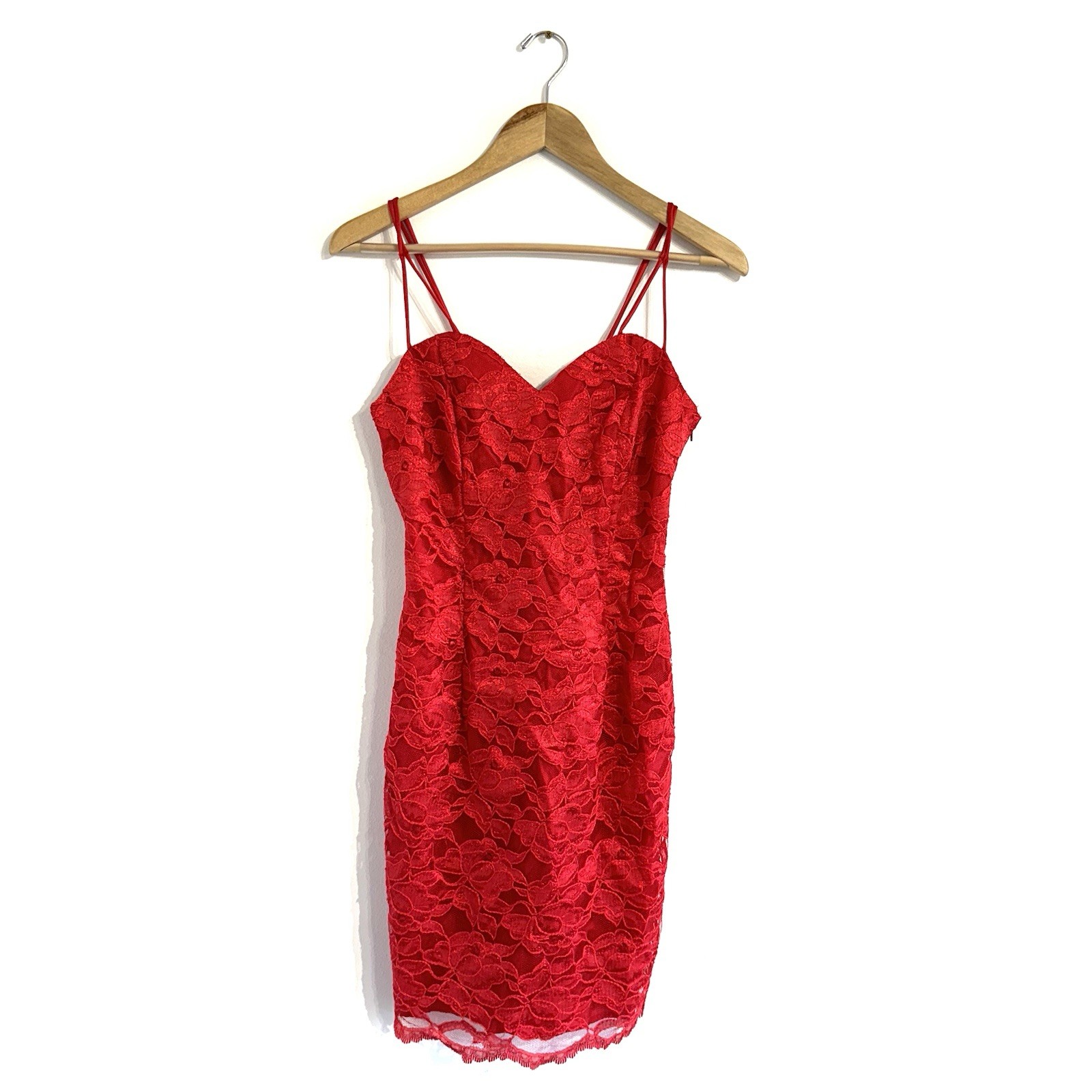 Vintage Roberta Red Lace Mini dress lace up corset back spaghetti strap XS