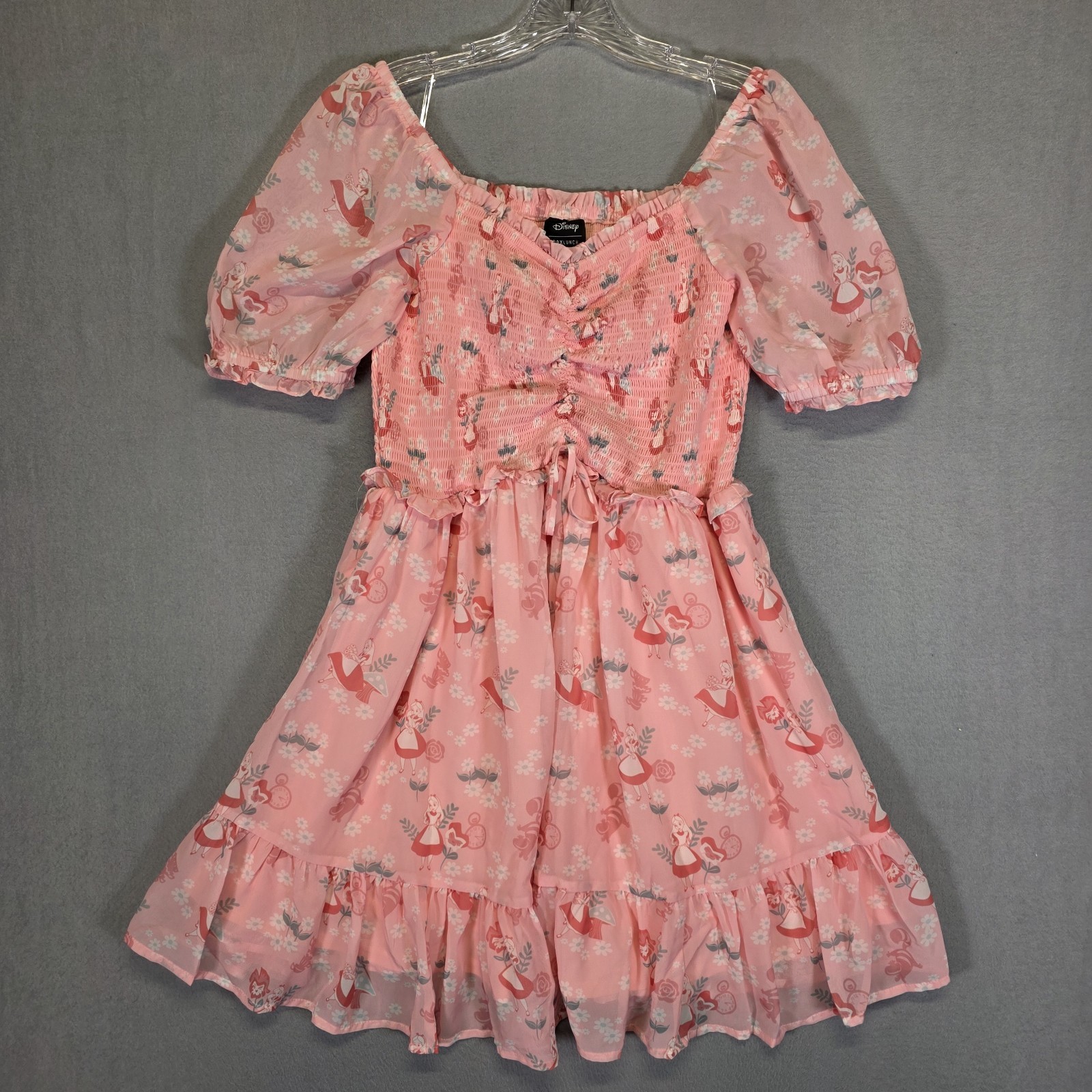 New Disney BoxLunch Smocked Dress Large Pink Alice in Wonderland Her Universe