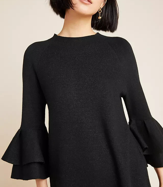 Anthropologie Claudette Ruffled Sweater Dress Size Small Black Metallic Tunic