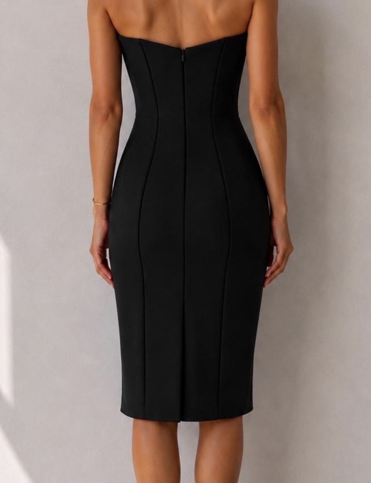 KOOKAÏ Black Strapless Structured Midi Dress Size 38 AU 10 Cocktail Formal