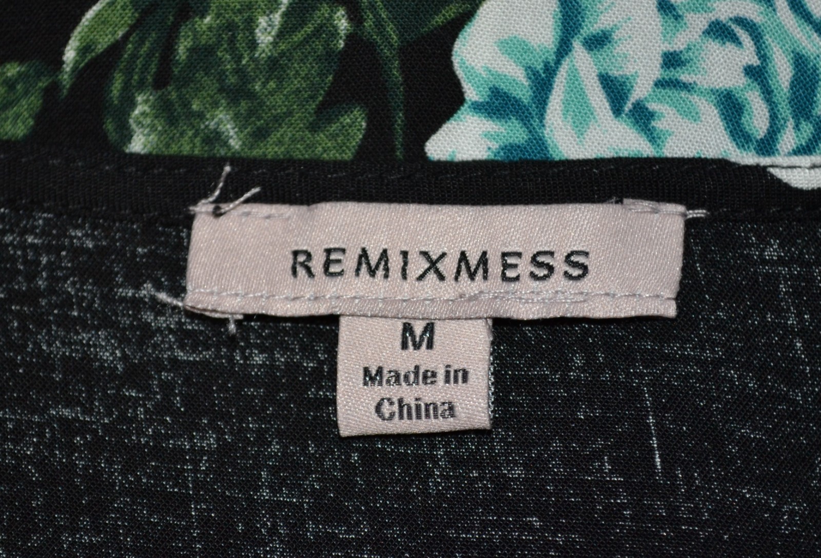 REMIXMESS Black Multicolor Floral Print Dress Tunic Medium 3/4 Sleeves Rayon
