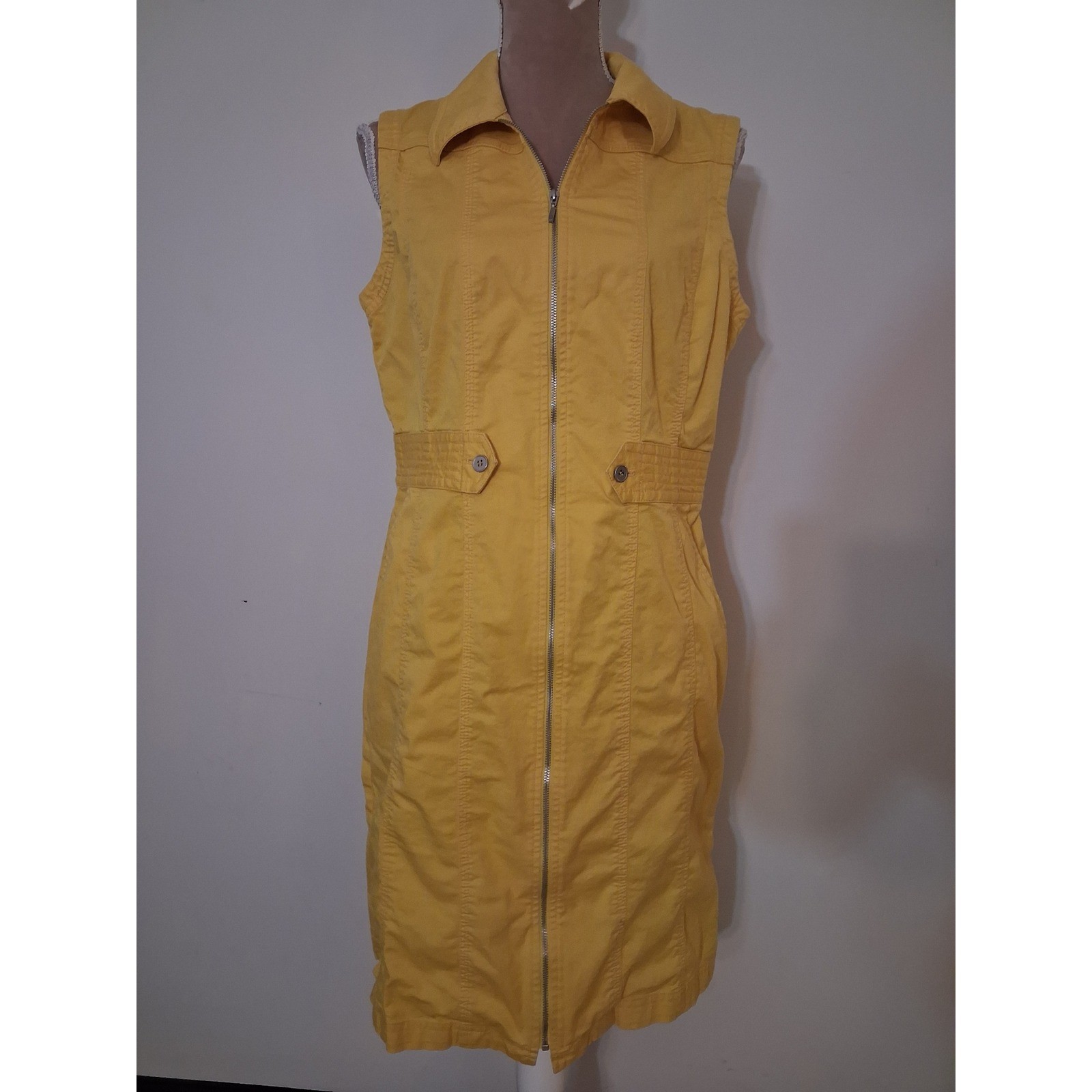 Peck & Peck Weekend Bright Yellow Sleeveless Zip Denim Utility Dress Womens 10