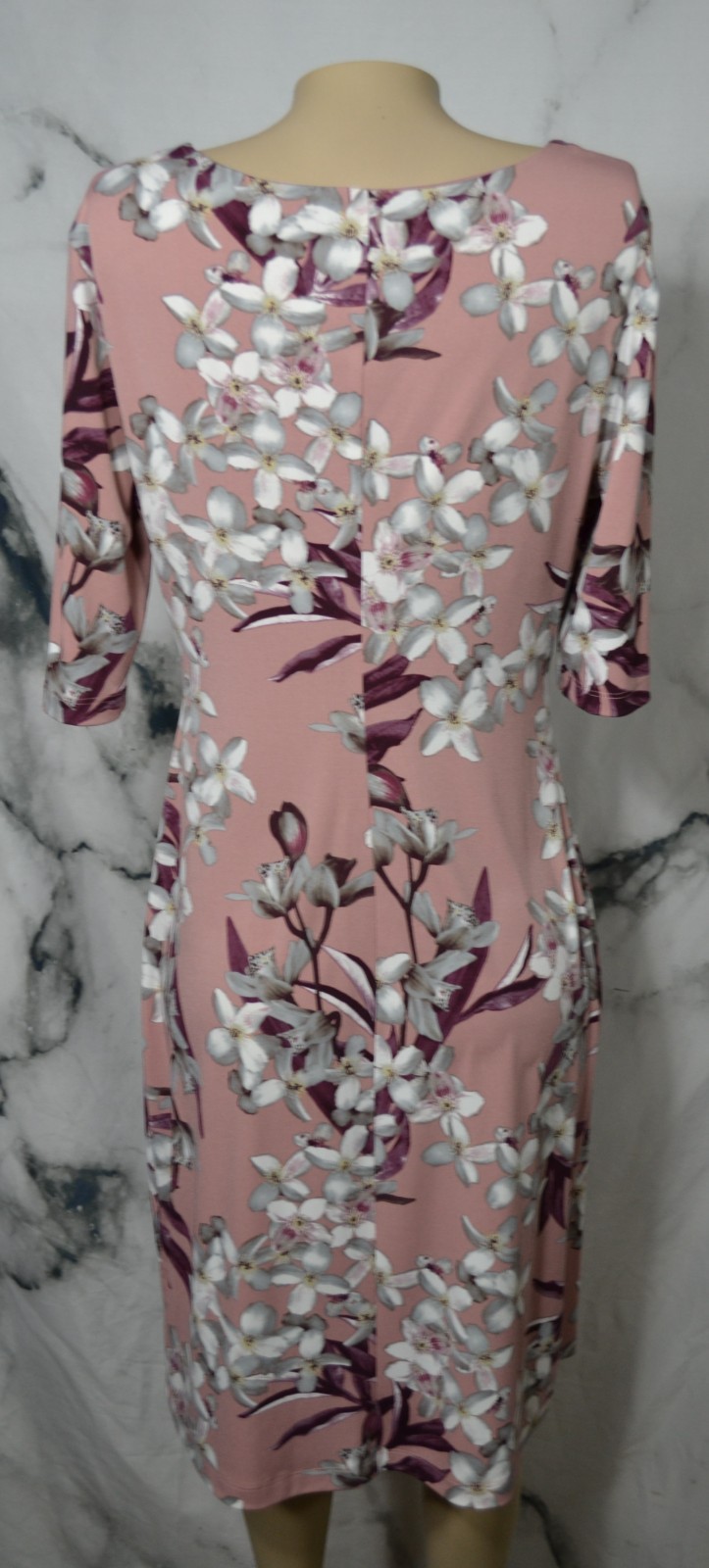 CONNECTED APPAREL Brownish Pink Multicolor Floral Dress 15 Draped Neckline