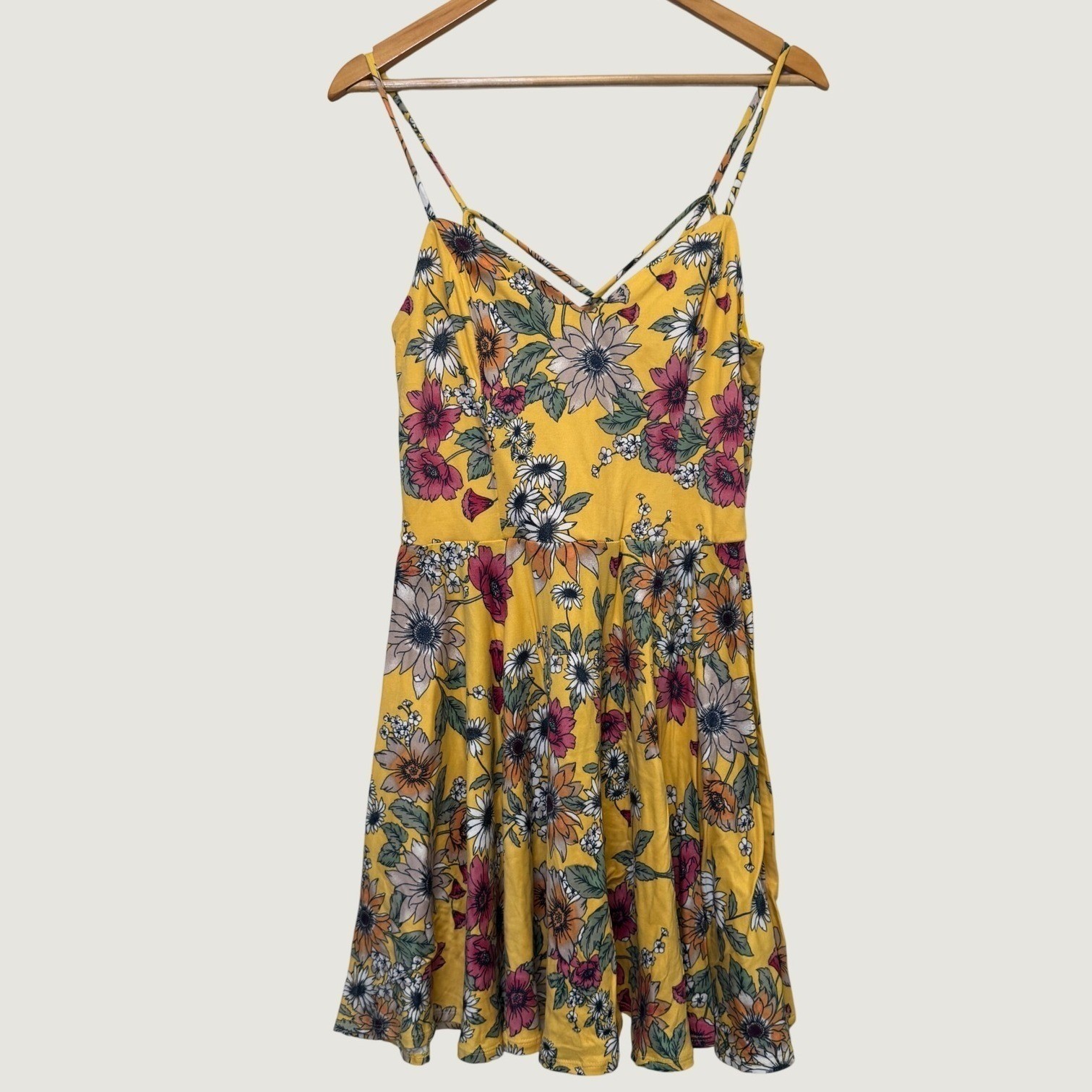 The General Good Dress L Yellow Floral Strappy Crisscross Back Cottagecore