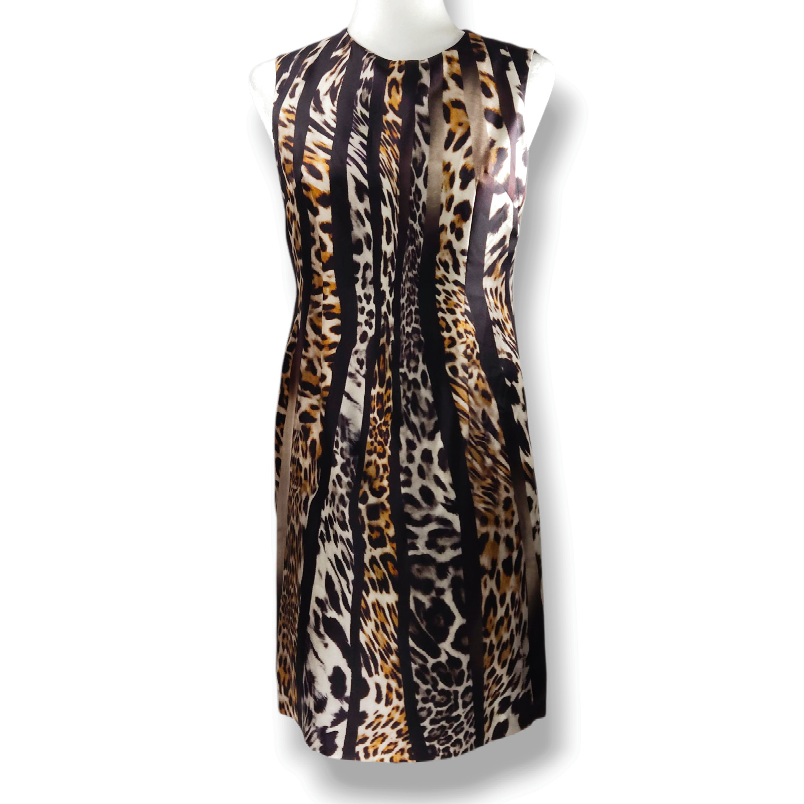 Kobi Halperin Mix Animal Print Silk Sheath Dress Gold Button Black Multi XS NWT