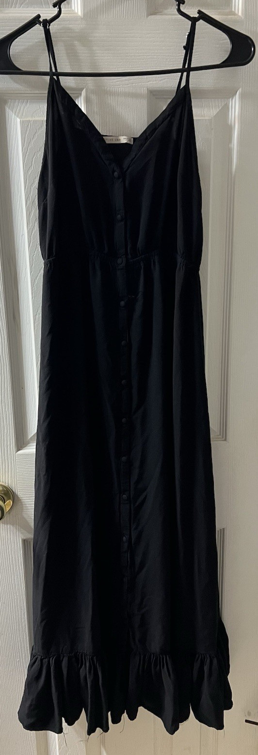 Active USA Size Large Black Spaghetti Strap Button Down Dress (Style D10310)