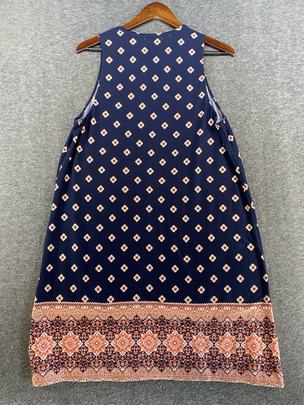 Nine Britton Blue Pink Geometric Boho Print Keyhole Neckline Dress Size XL