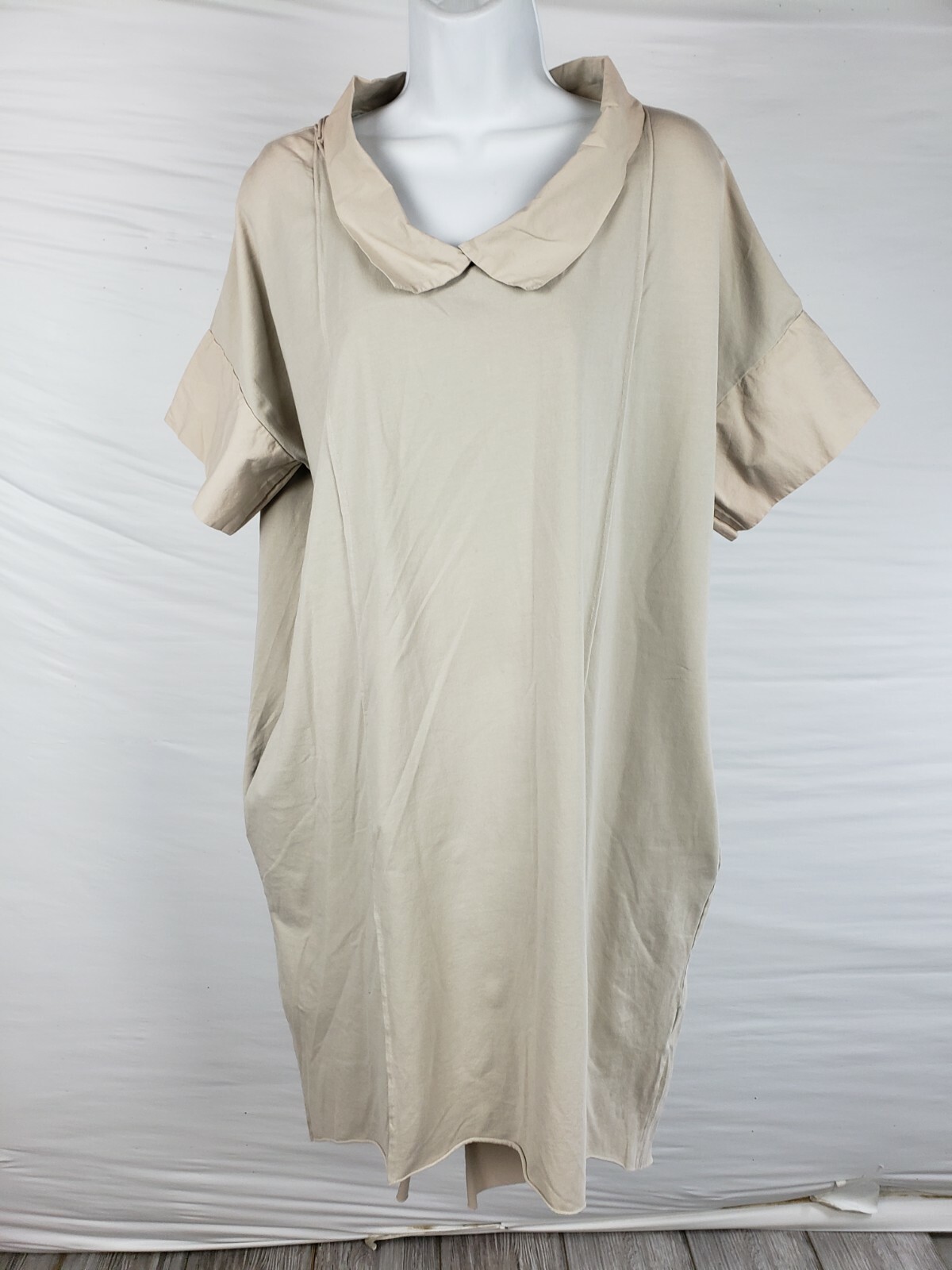 NWT $135 Luukaa Tan Collared Mid Sleeve Dress with Pockets Peaked Back Sizes 3/5