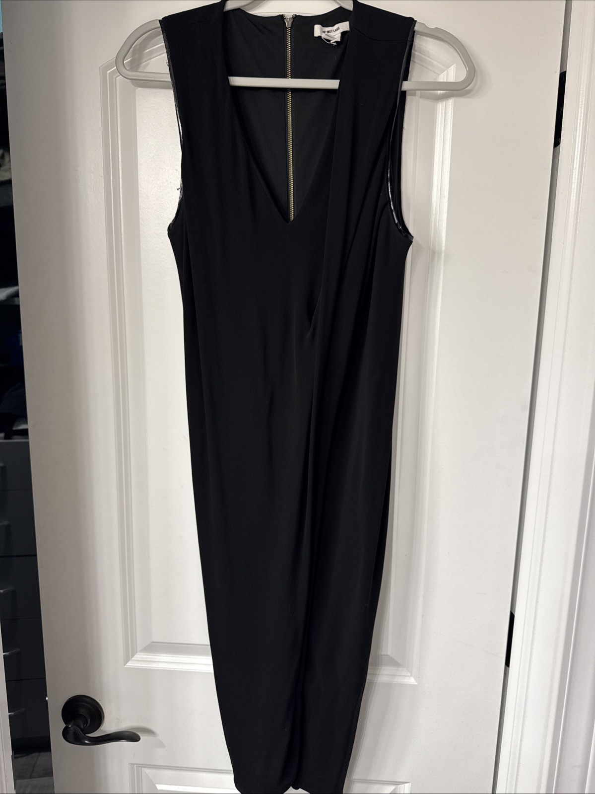 Sexy Knee Length Helmut Lang Cocktail Dress With Shiny Black Trim.